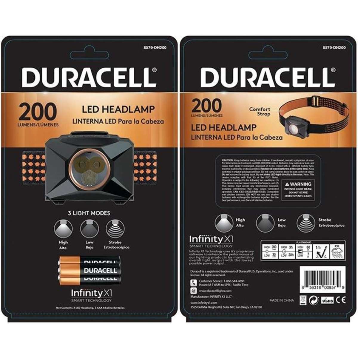 S28785 Duracell 200 Lumens Headlamp -Batteries included (Price per pack of 6)