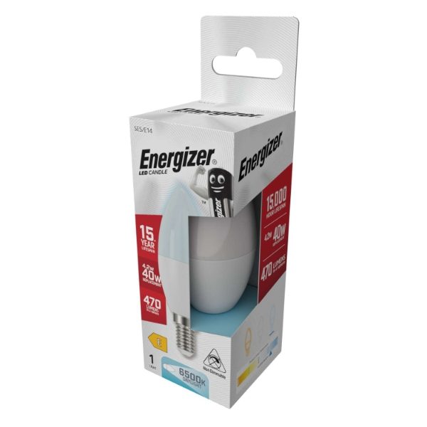 Energizer LED Candle E14 (SES) 470 Lumens 4.2W 6,500K (Daylight), Box of 1