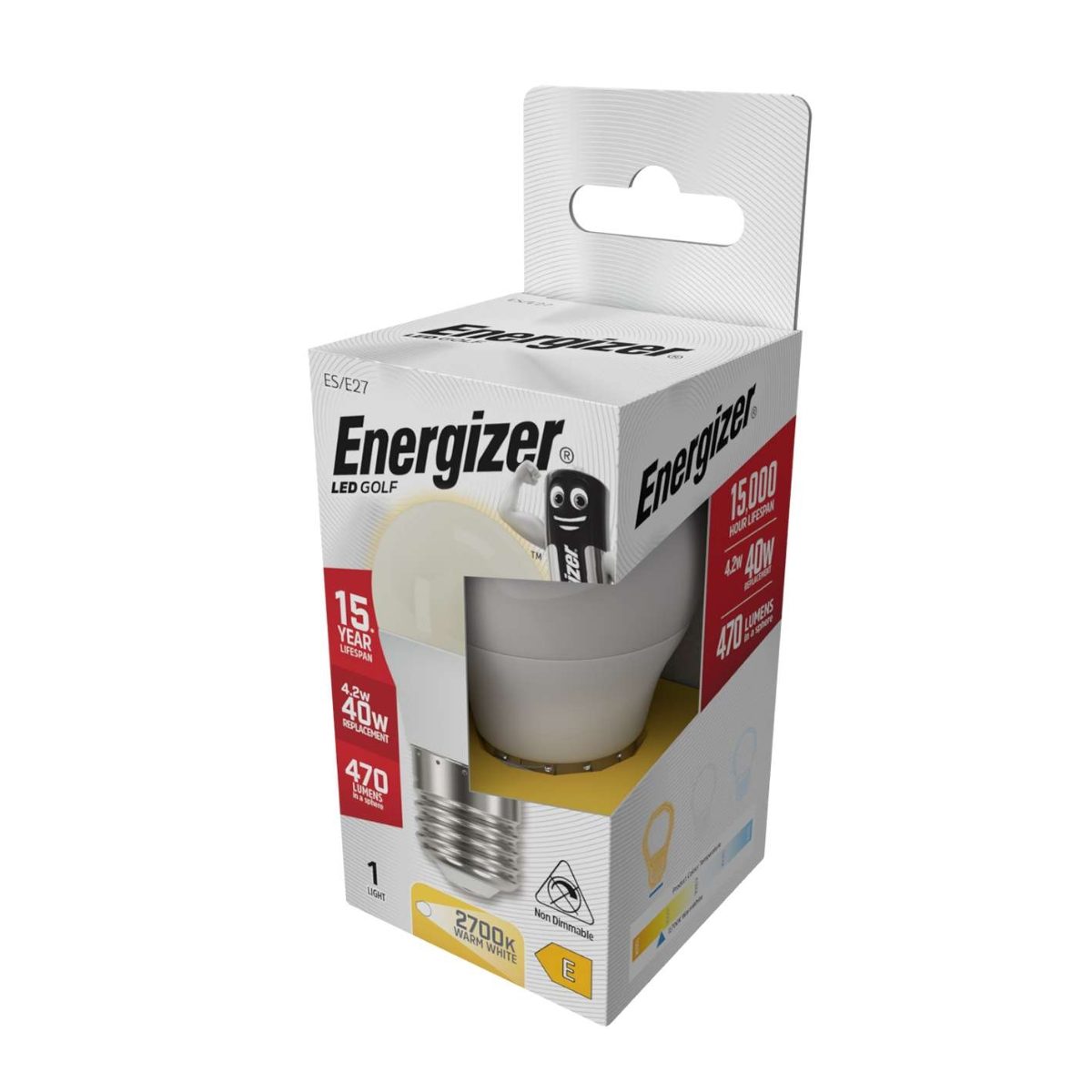 Energizer LED Golf E27 (ES) 470 Lumens 4.2W 2,700K (Warm White), Box of 1
