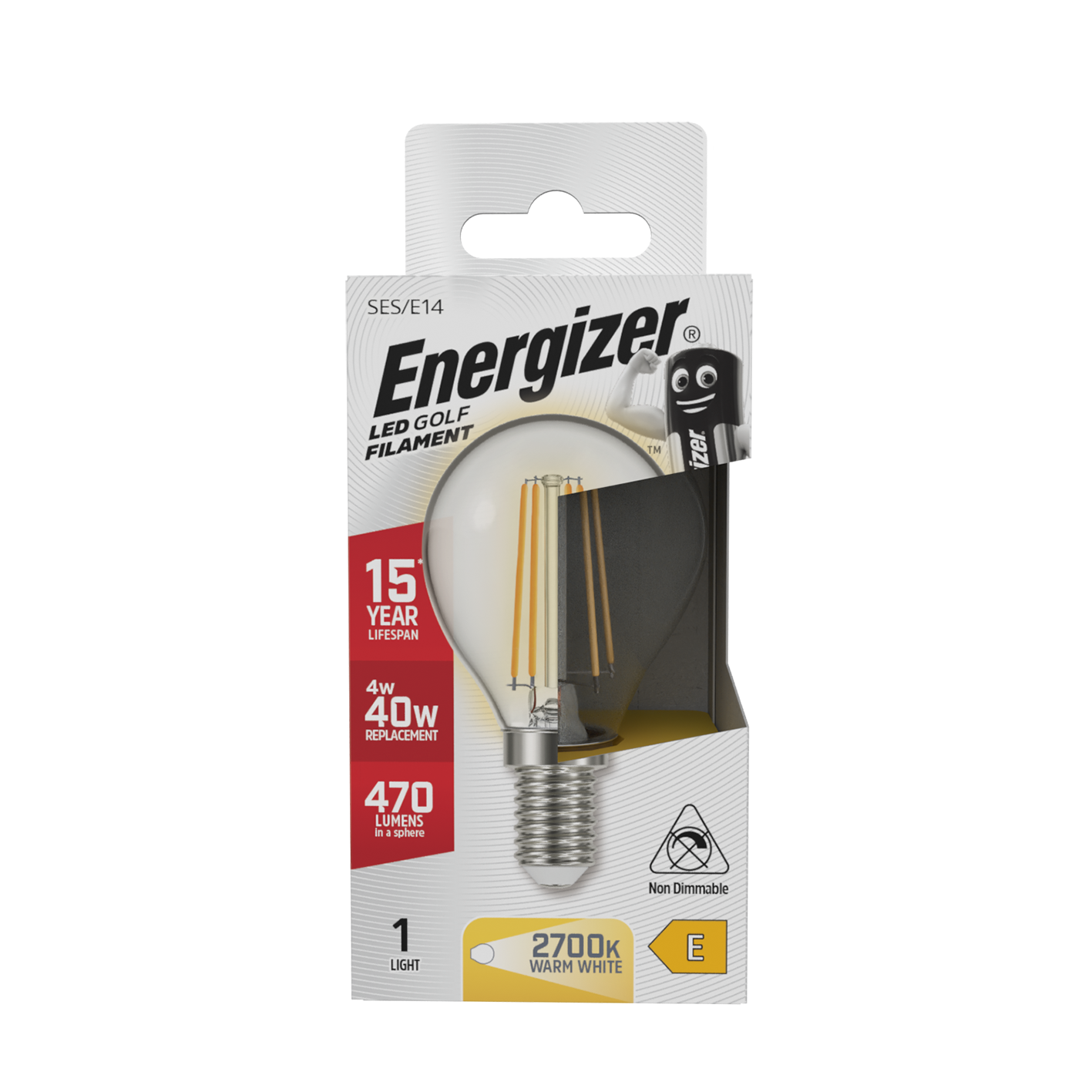 Energizer LED Filament Golf E14 (SES) 470 Lumens 4W 2,700K (Warm White), Box of 1