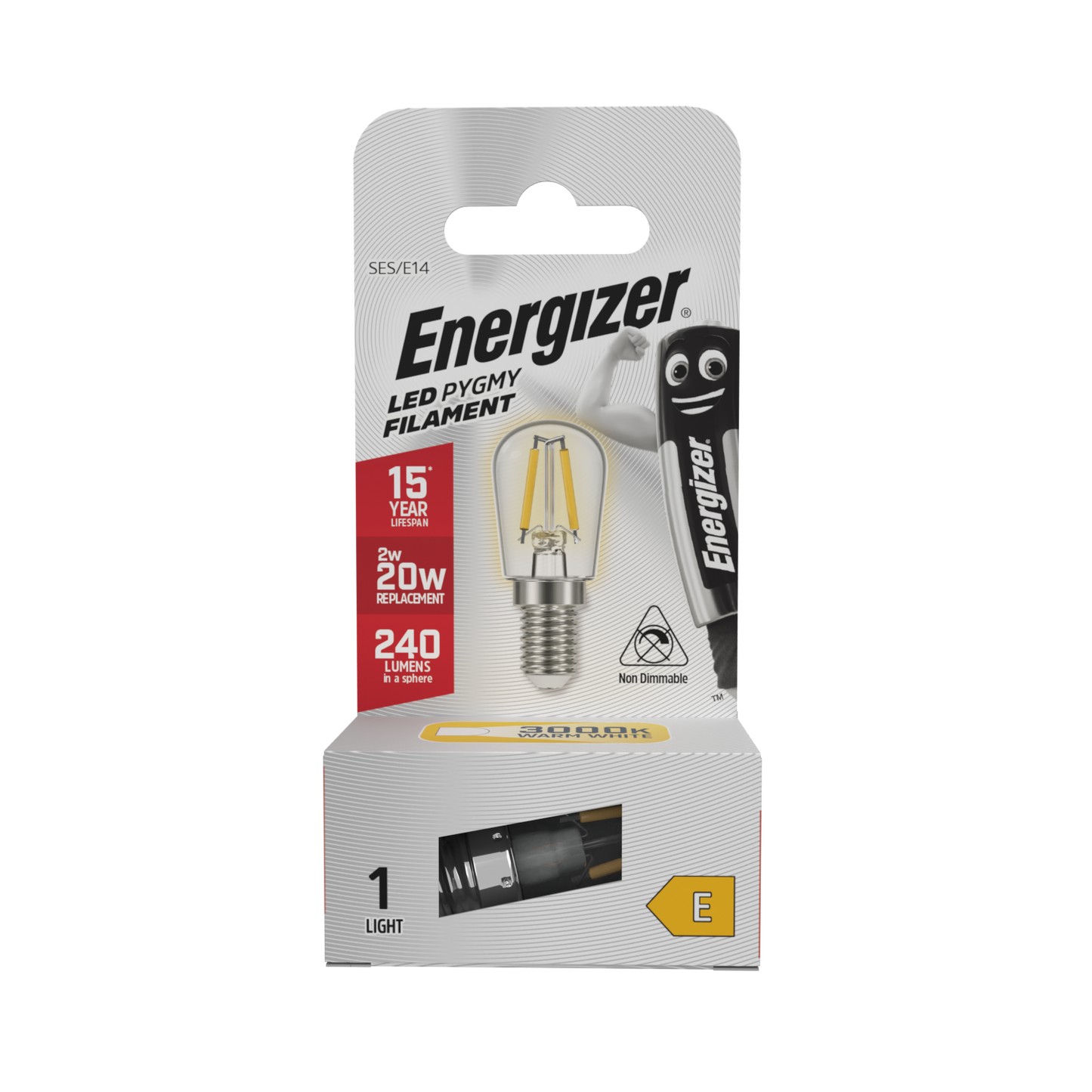 Energizer LED-Filament Pygmy E14 (SES) 240lm 2W 2.700K (Warmweiß), Packung mit 1 Stück