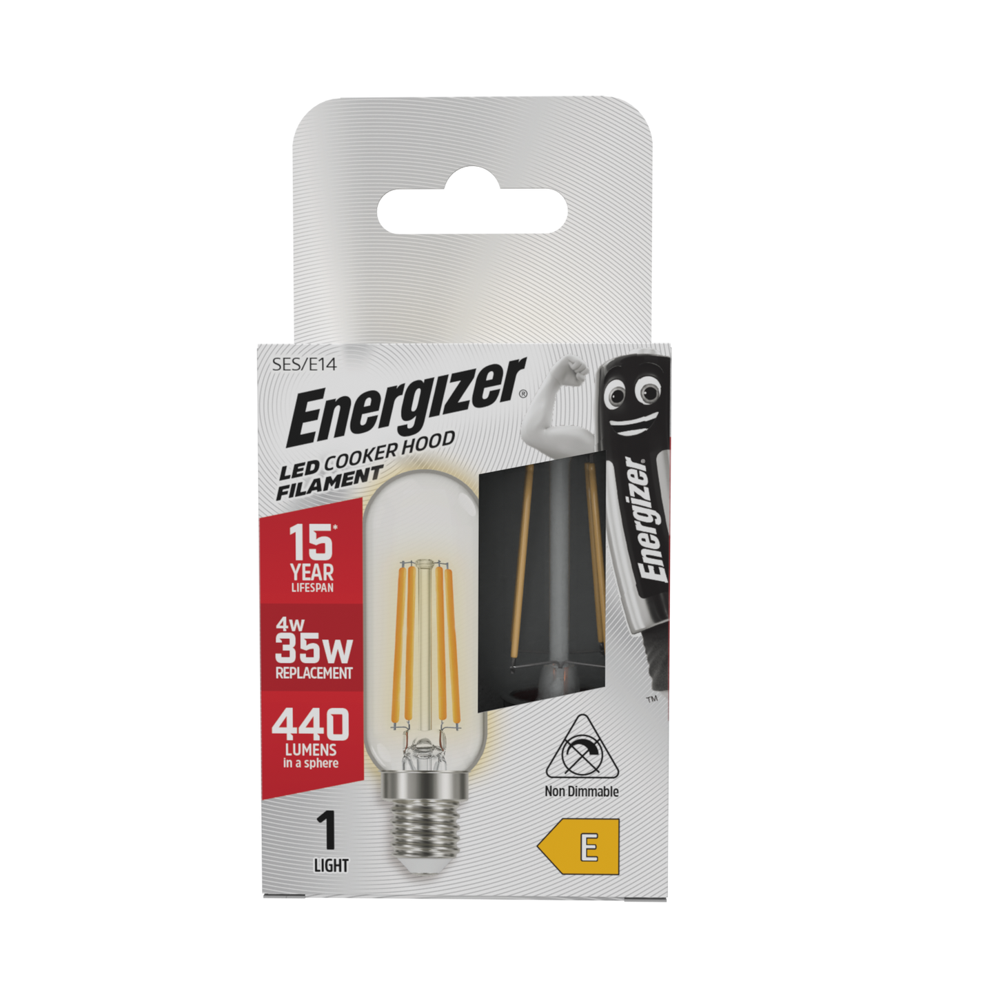Energizer LED Filament Cookerhood E14 (SES) 440 Lumens 4W 3,000K (Warm White), Box of 1