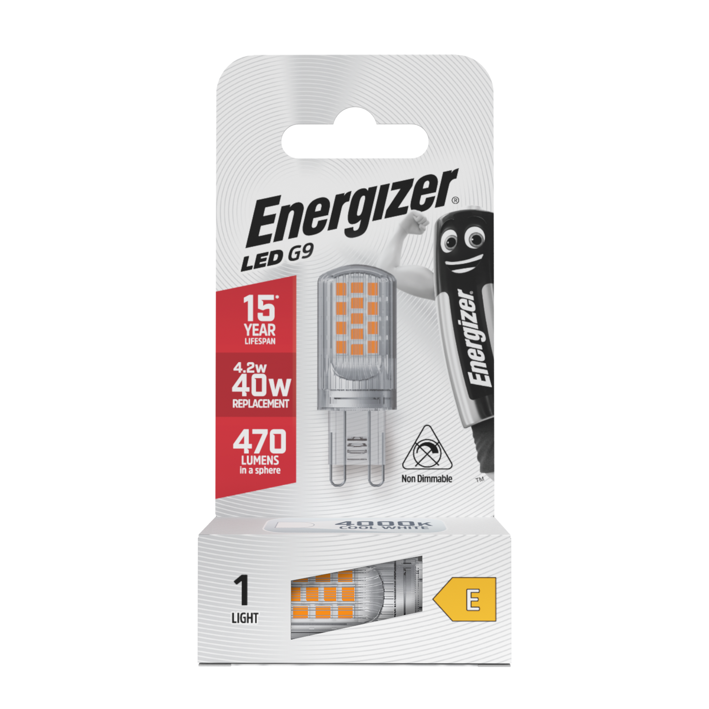 Energizer LED G9 470 Lumens 4.2W 4,000K (Cool White), Box of 1