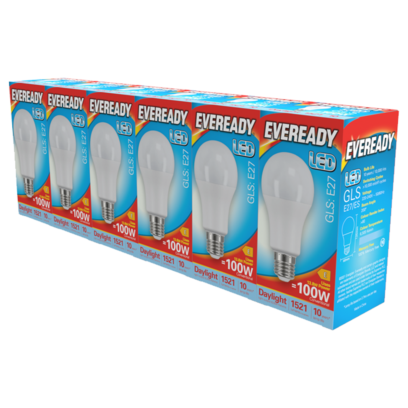 Eveready LED GLS E27 (ES) 1521lm 13.8W 6500K (Daylight) Pack of 5+1