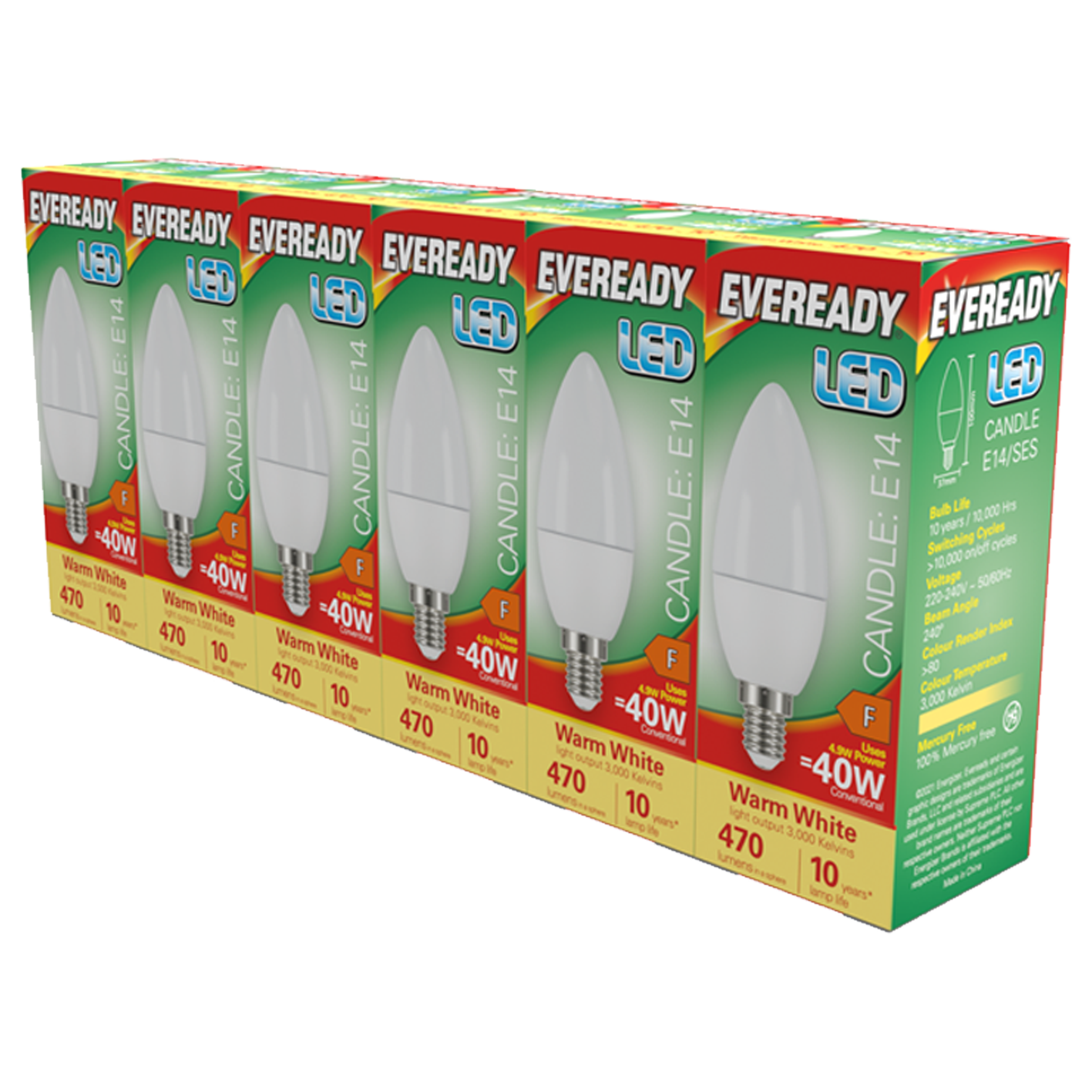 Eveready LED Candle E14 (SES) 470lm 4.9W 3000K (Warm White) Pack of 5+1