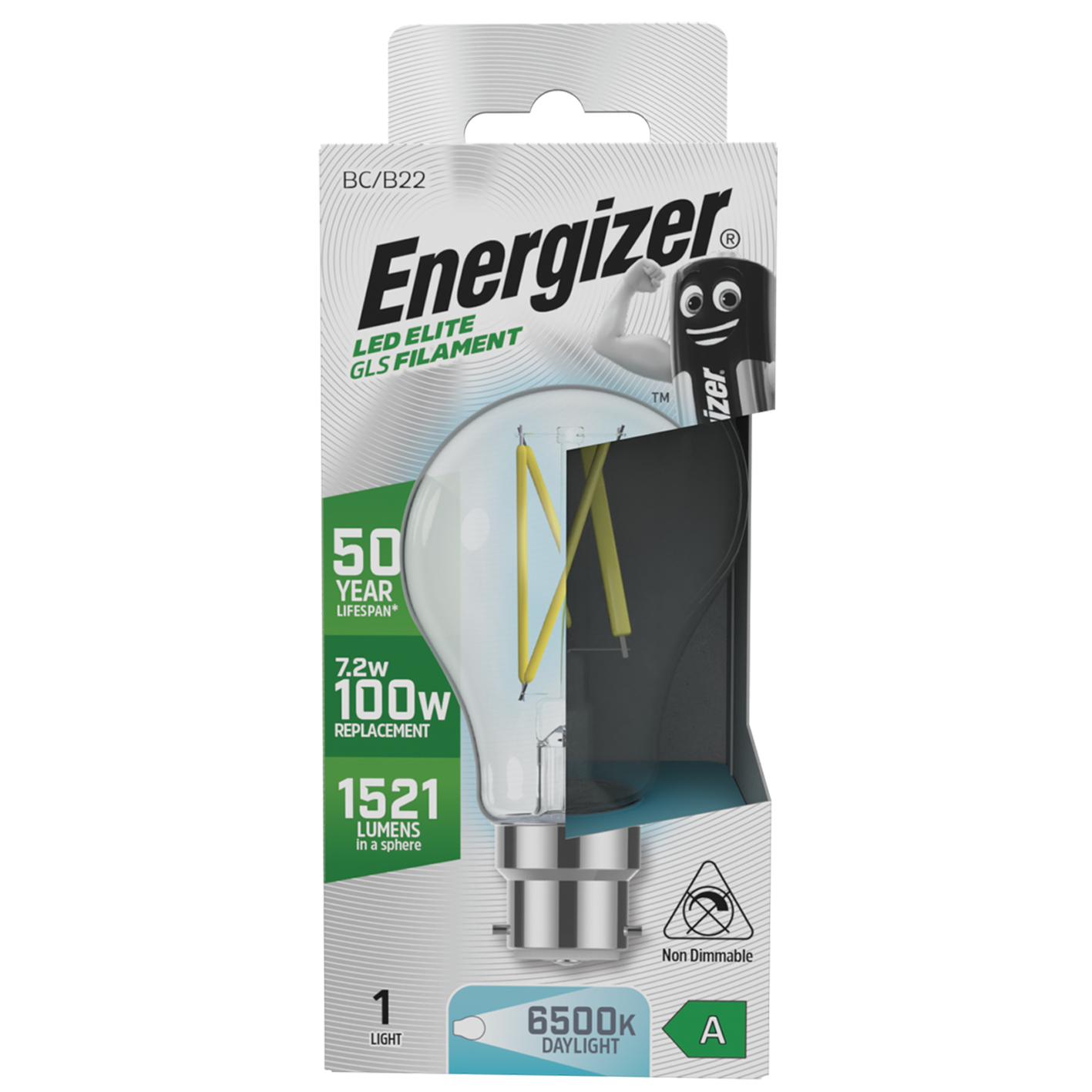 S29635 Energizer A Rated LED Elite GLS B22 Filament 1521lm 7.2W 6500K (Daylight) - Box of 1