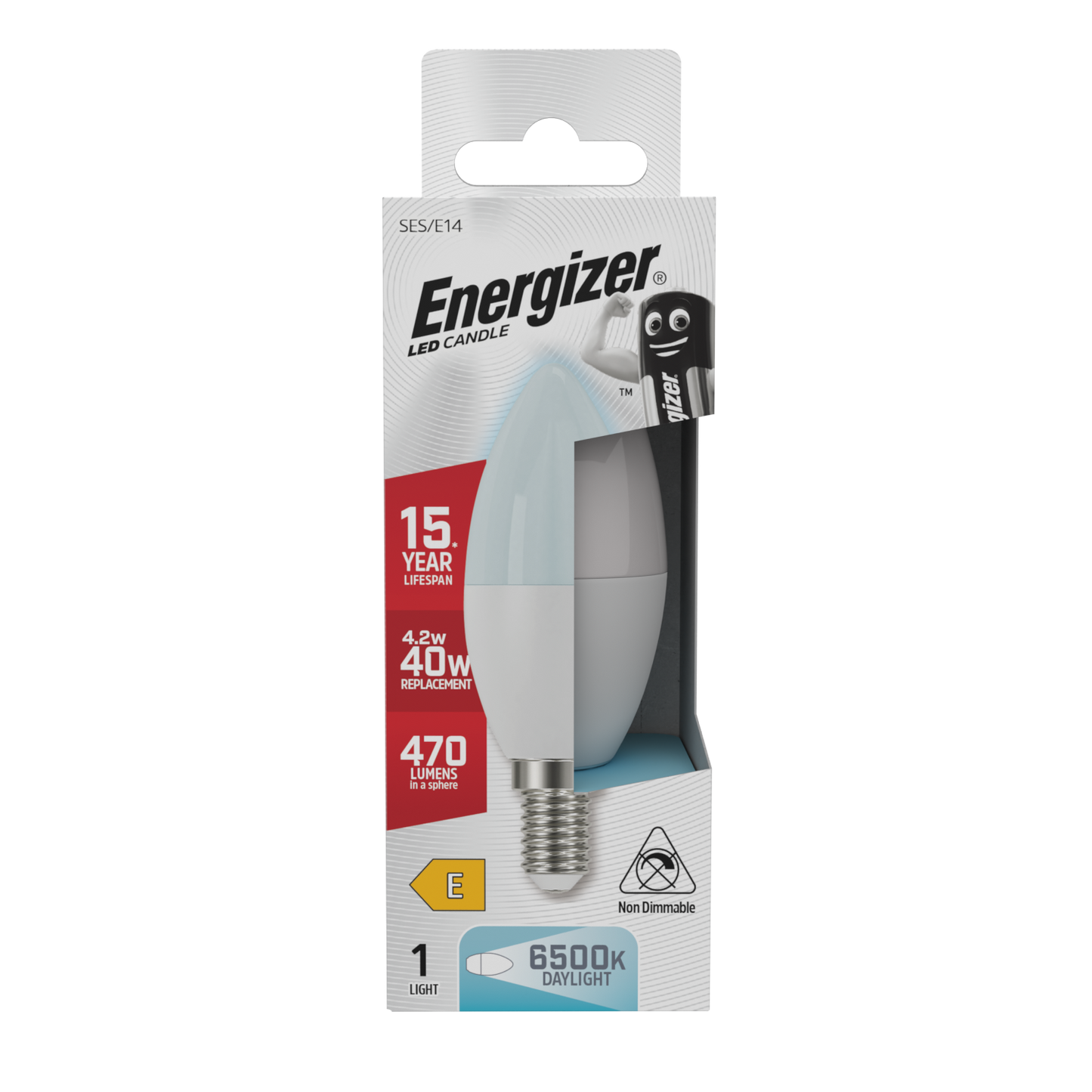 Energizer LED Candle E14 (SES) 470 Lumens 4.2W 6,500K (Daylight), Box of 1