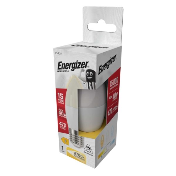 Energizer LED-Kerze E27 (ES), 470 lm, 4,9 W, 2.700 K (Warmweiß), Packung mit 1 Stück