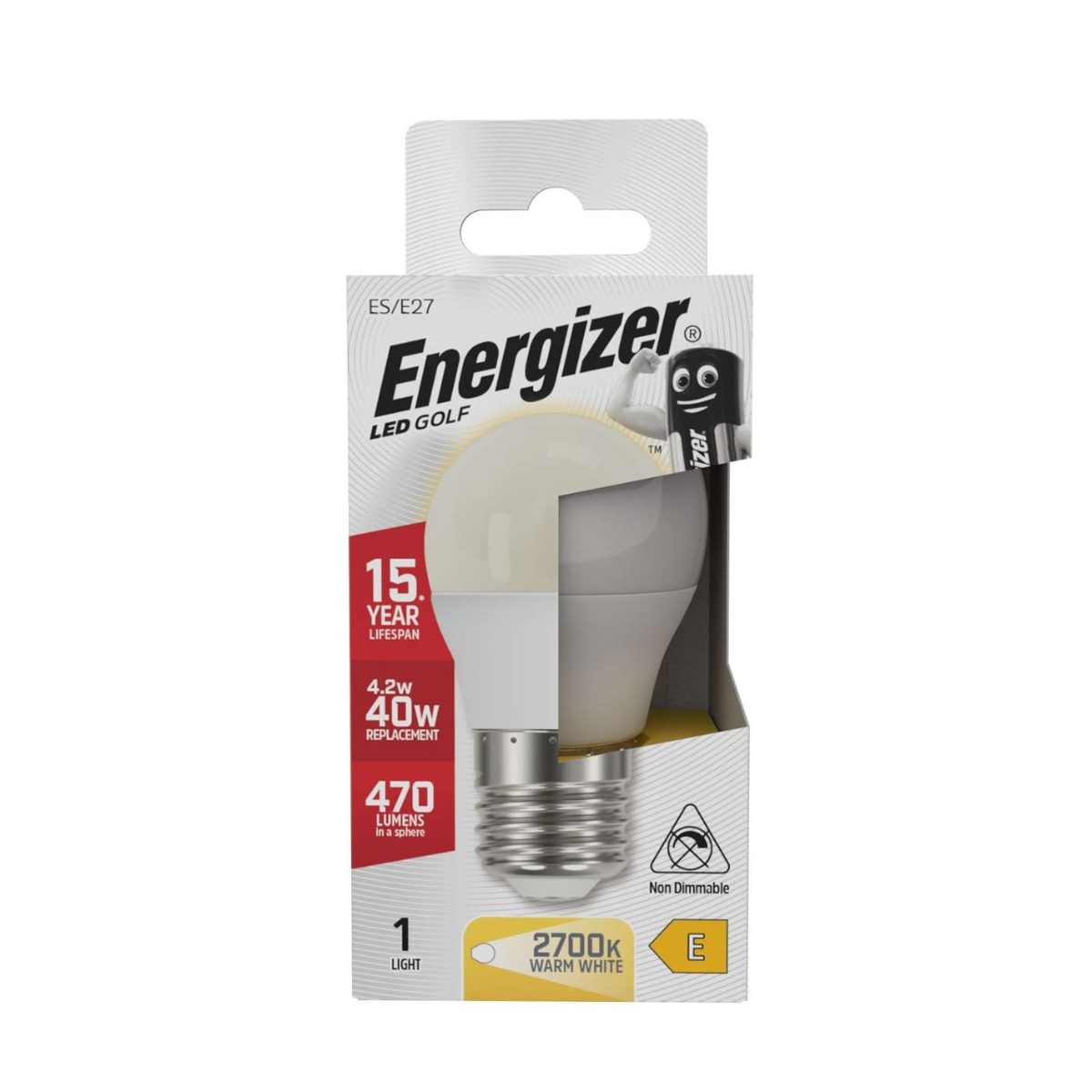 Energizer LED Golf E27 (ES) 470 Lumens 4.2W 2,700K (Warm White), Box of 1