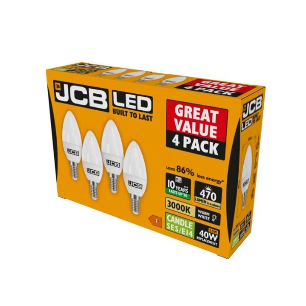 JCB LED Candle E14(SES) 470lm 6W 3,000K (Warm White), 4 Pack