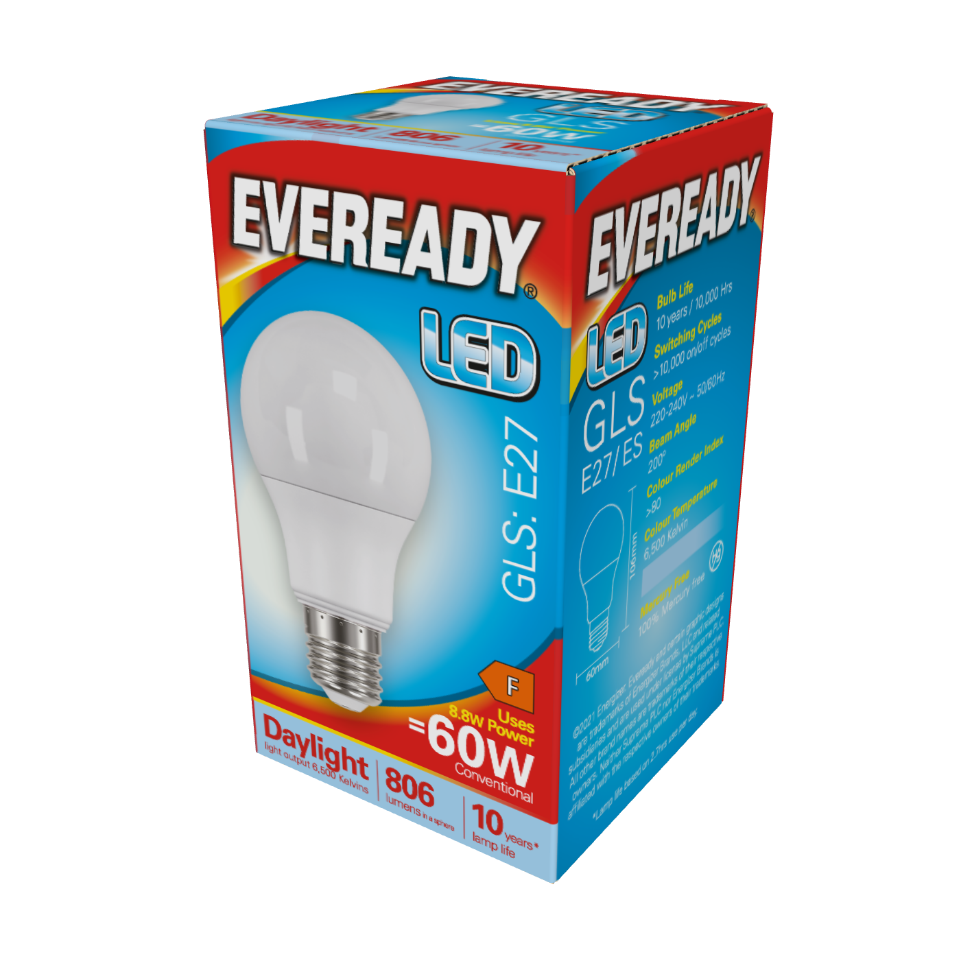 Eveready LED GLS E27 (ES) 806lm 8.8W 6,500K (Daylight), Box of 1
