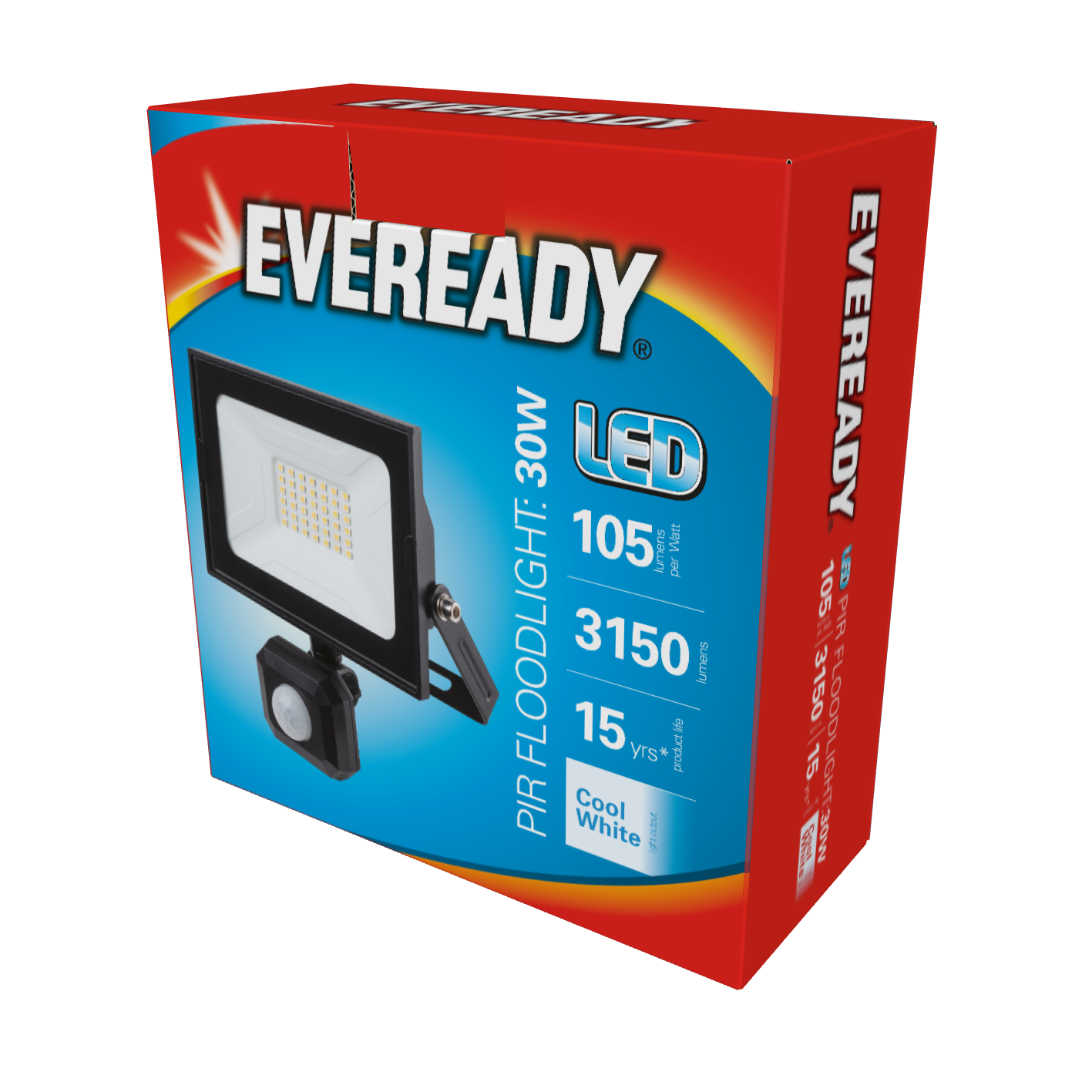 Eveready LED PIR Floodlight - 30W - 3,150 Lumen - 4,000K (Cool White)