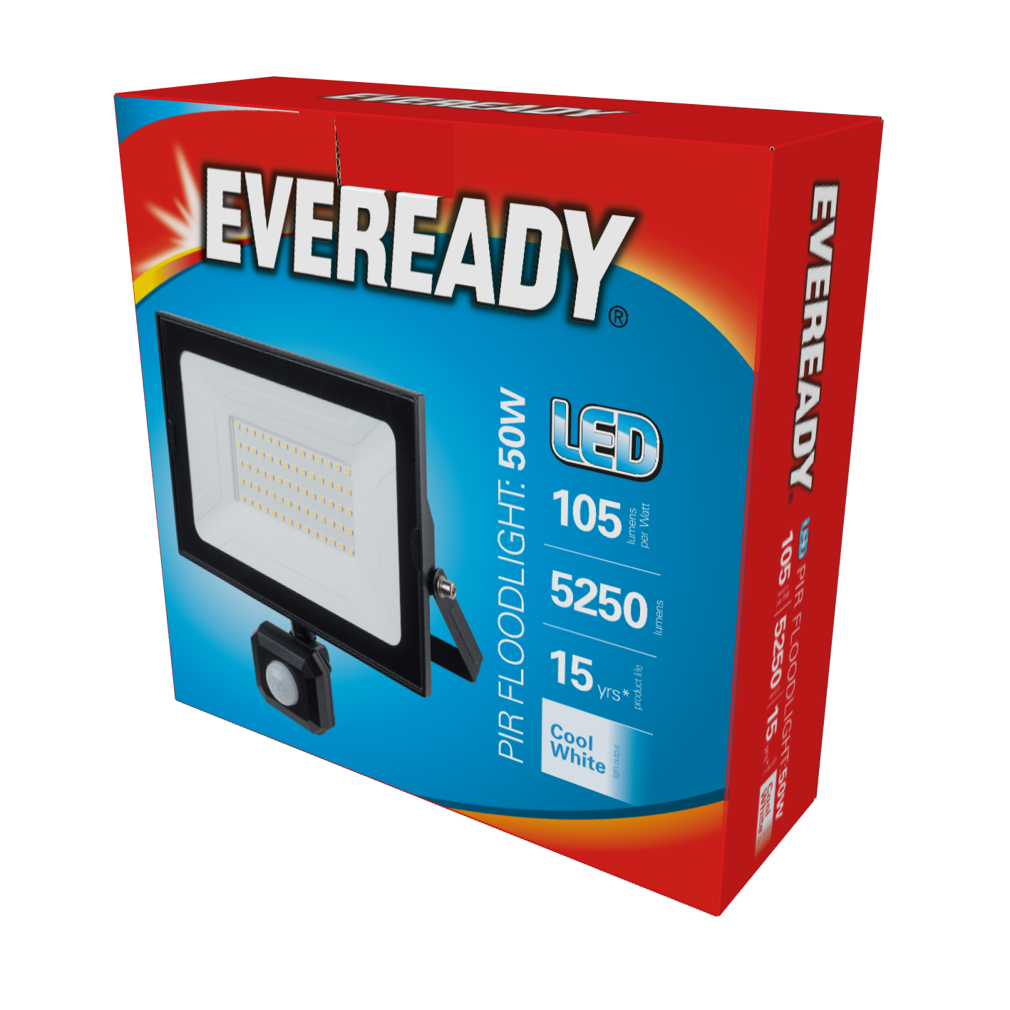 Eveready LED-PIR-Flutlicht – 50 W – 5.250 Lumen – 4.000 K (kaltweiß)