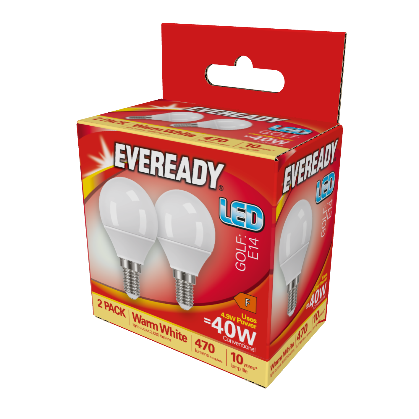 Eveready LED Golf E14 (SES) 470lm 4.9W 3,000K (Warm White), Box of 2