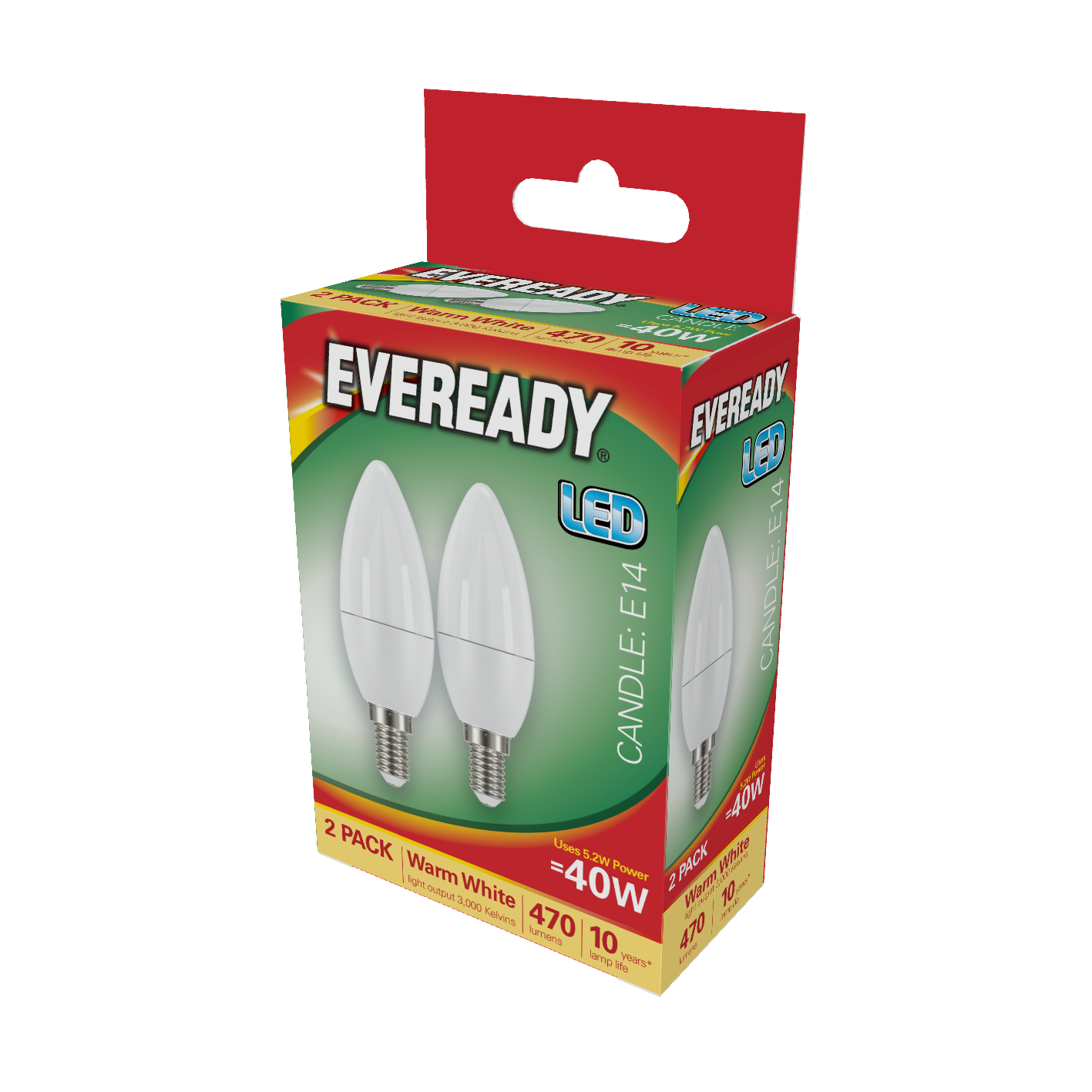 Eveready LED-Kerze E14 (SES), 470 lm, 4,9 W, 3.000 K (Warmweiß), 2er-Box