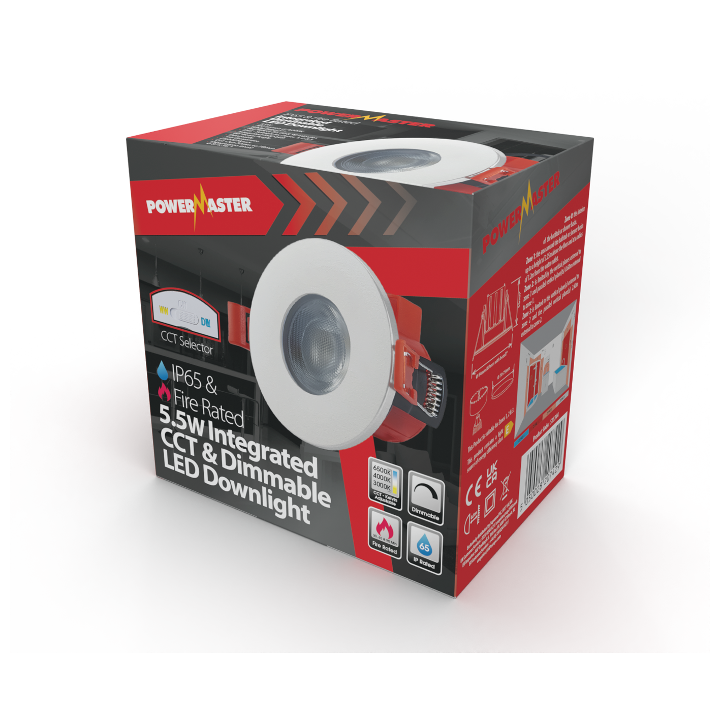 PowerMaster 5.5W IP65 Fire Rated White Downlight - 500 Lumen - CCT Adjustable
