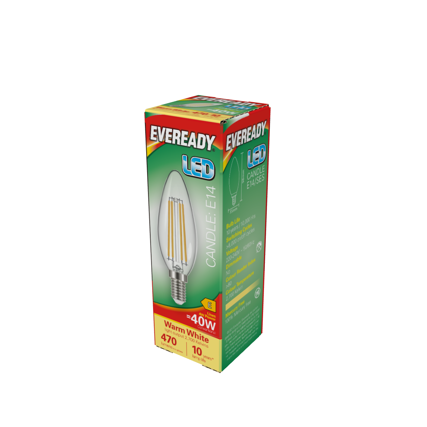 Eveready LED-Filamentkerze E14 (SES), 470 lm, 4 W, 2.700 K (Warmweiß), 1er-Box