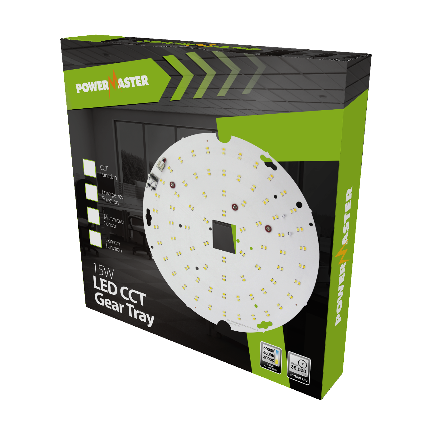 PowerMaster 15W LED Emergency, Microwave & Dimmerable Gear Tray CCT