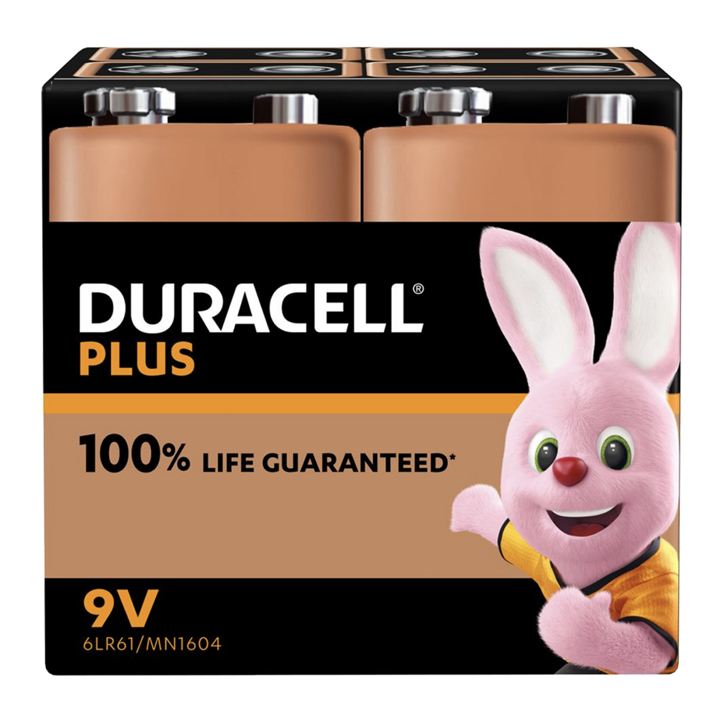 Duracell +100% Plus Power 9V, Pack of 4