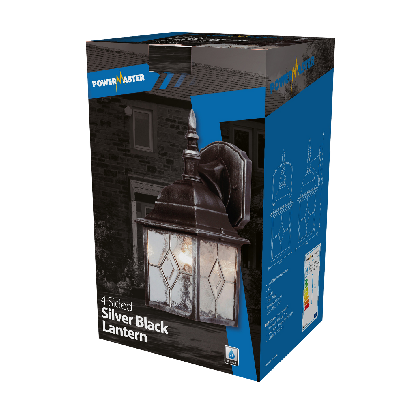 PowerMaster 4 Sided Lantern - Leaded / Silver Black