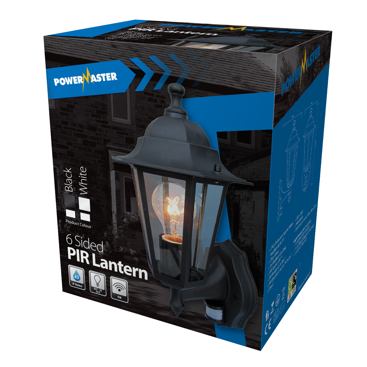PowerMaster 6 Sided PIR Lantern - Black