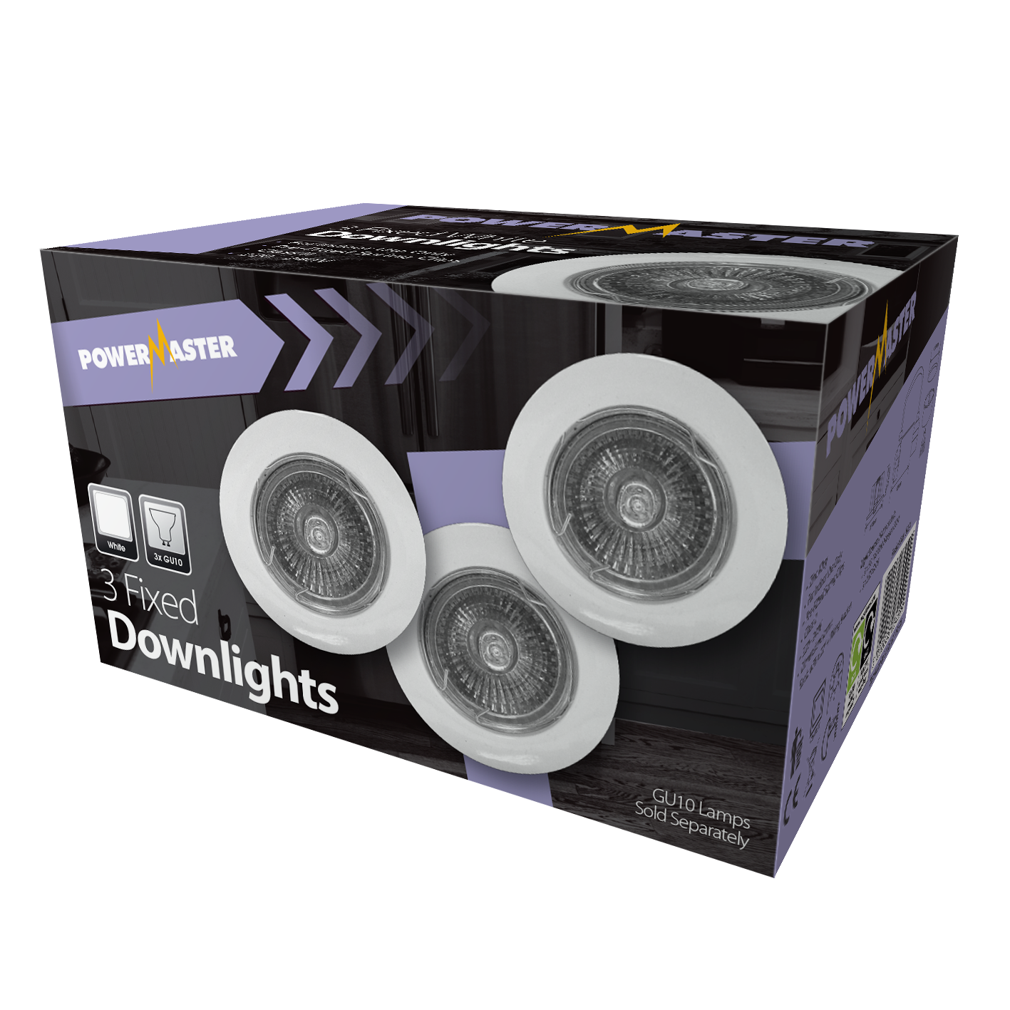 PowerMaster Indoor 3 Pack Fixed Downlights - White