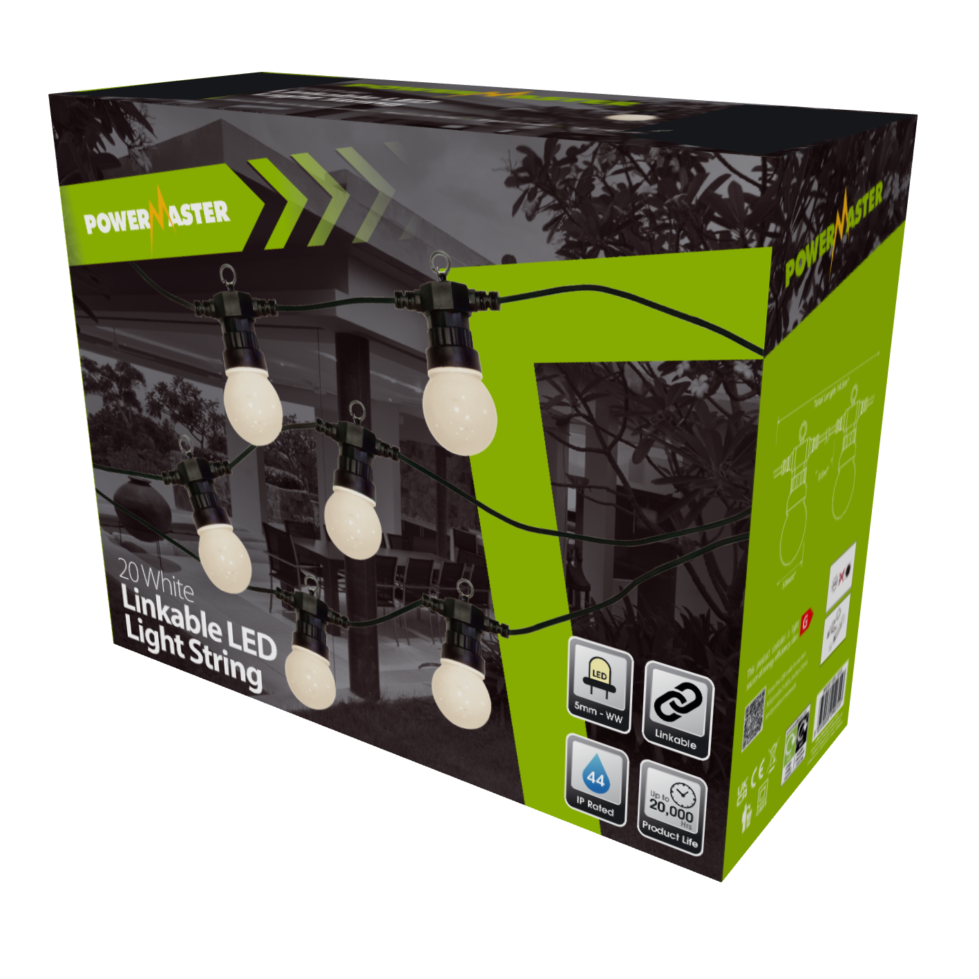 PowerMaster LED 20 Large Globe Festoon String - White