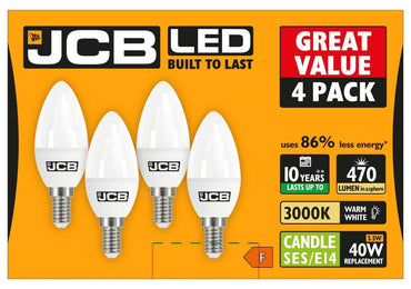 JCB LED Candle E14(SES) 470lm 6W 3,000K (Warm White), 4 Pack