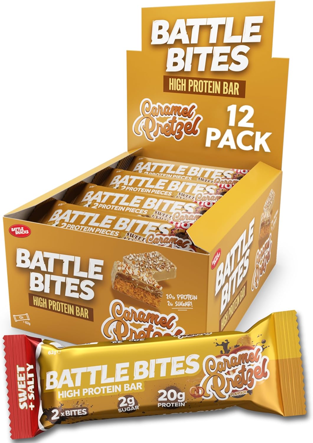 P3073 Battle Bites Caramel Pretzel 62g - Price per box of 12