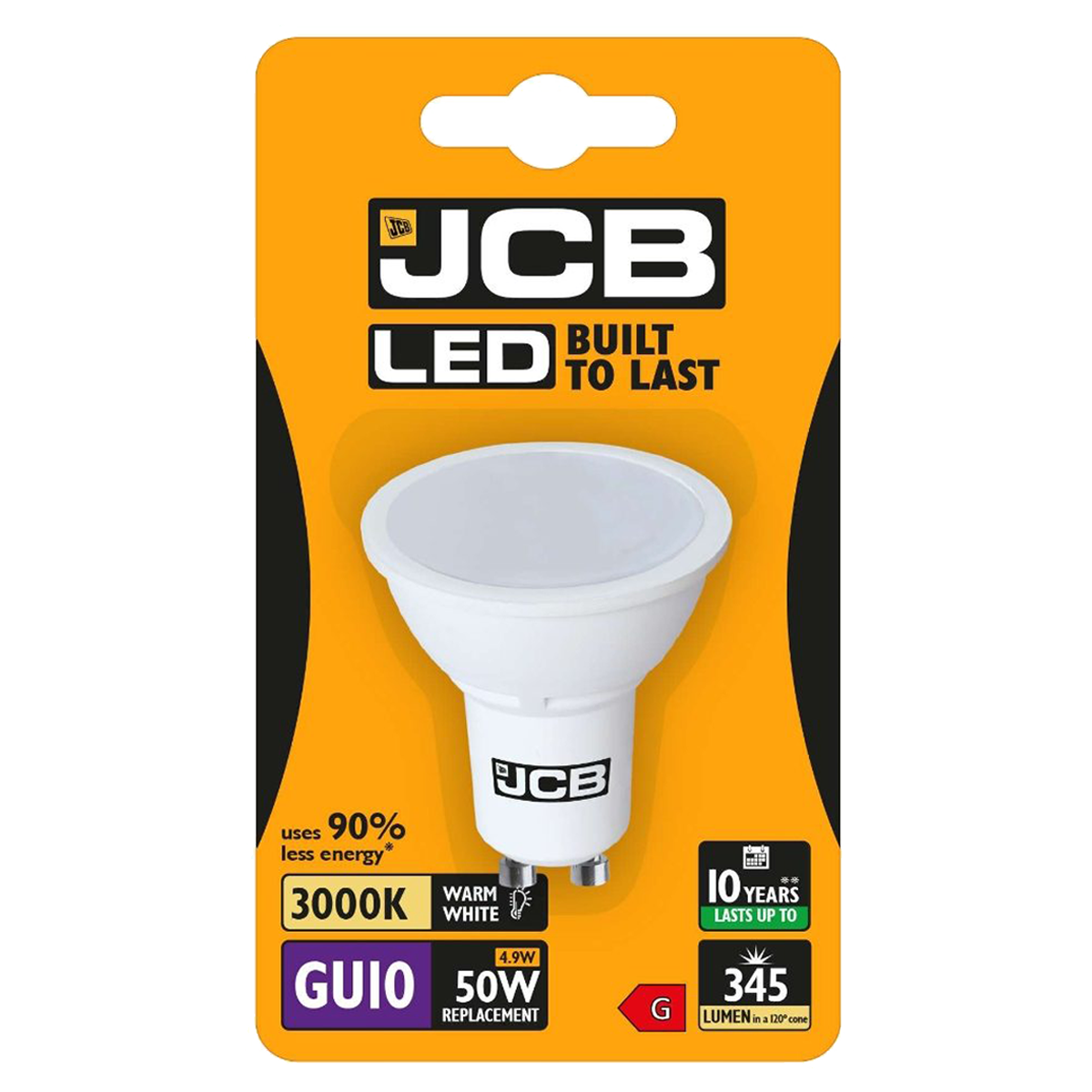 JCB LED GU10 345lm 4.9W 3,000K (Warm White), Blister of 1