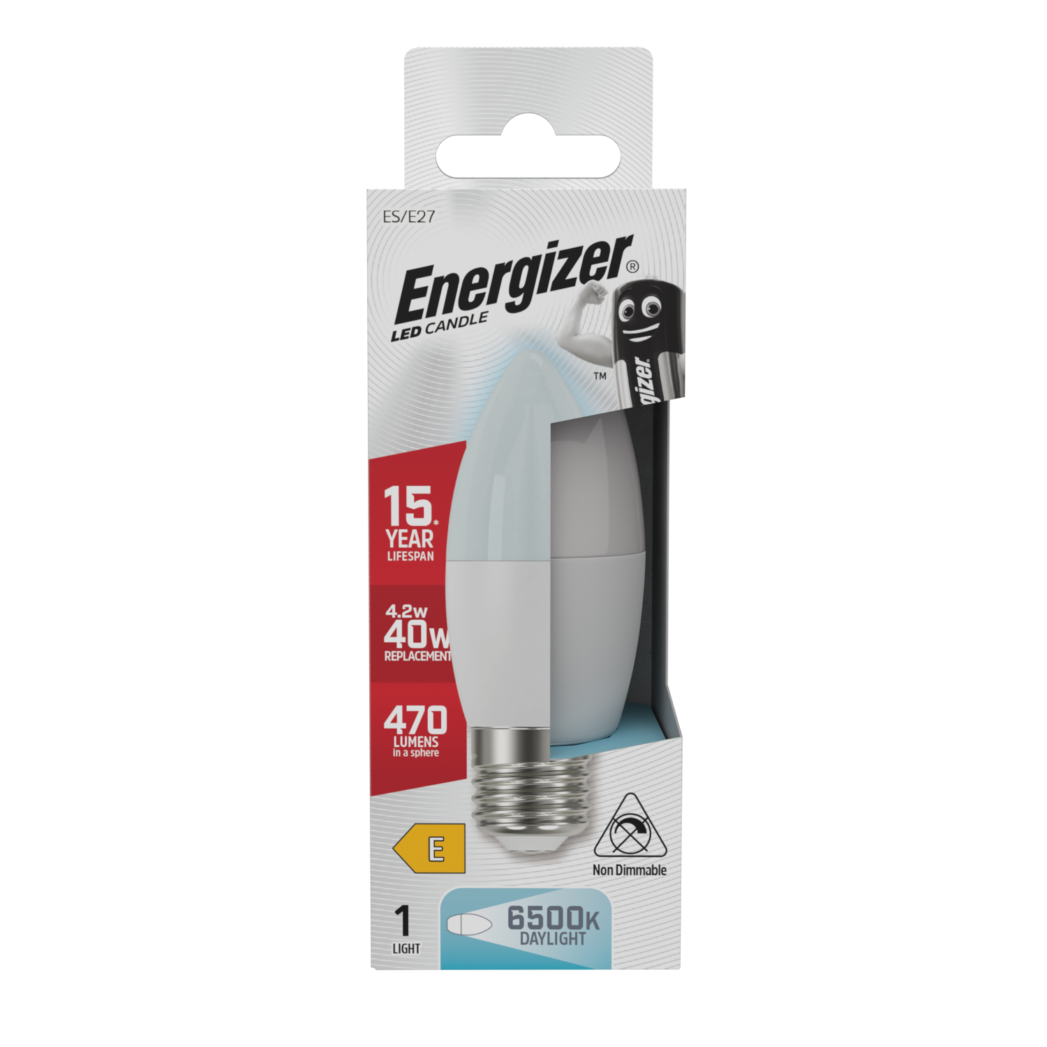 Energizer LED-Kerze E27 (ES), 470 lm, 4,9 W, 6.500 K (Tageslicht), Packung mit 1 Stück
