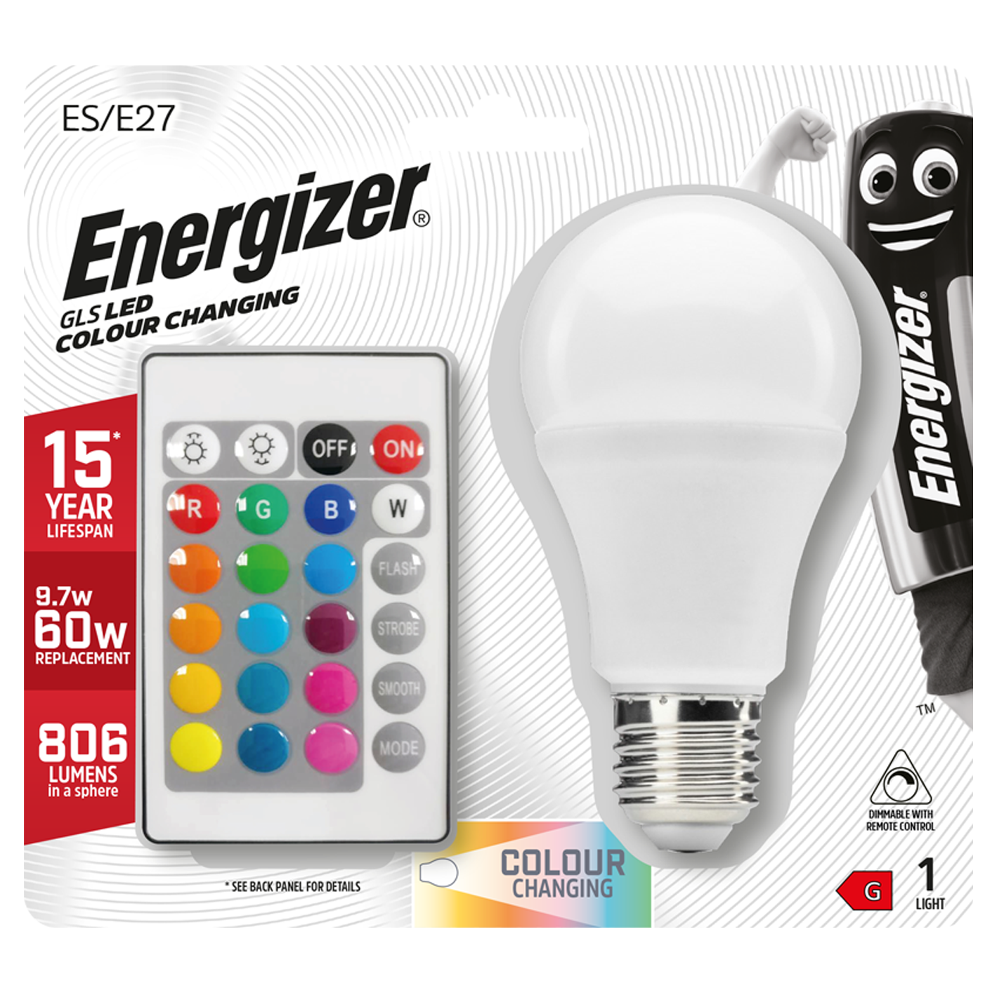 Energizer LED GLS E27 (ES) 9.7W - RGB+W With Remote Control