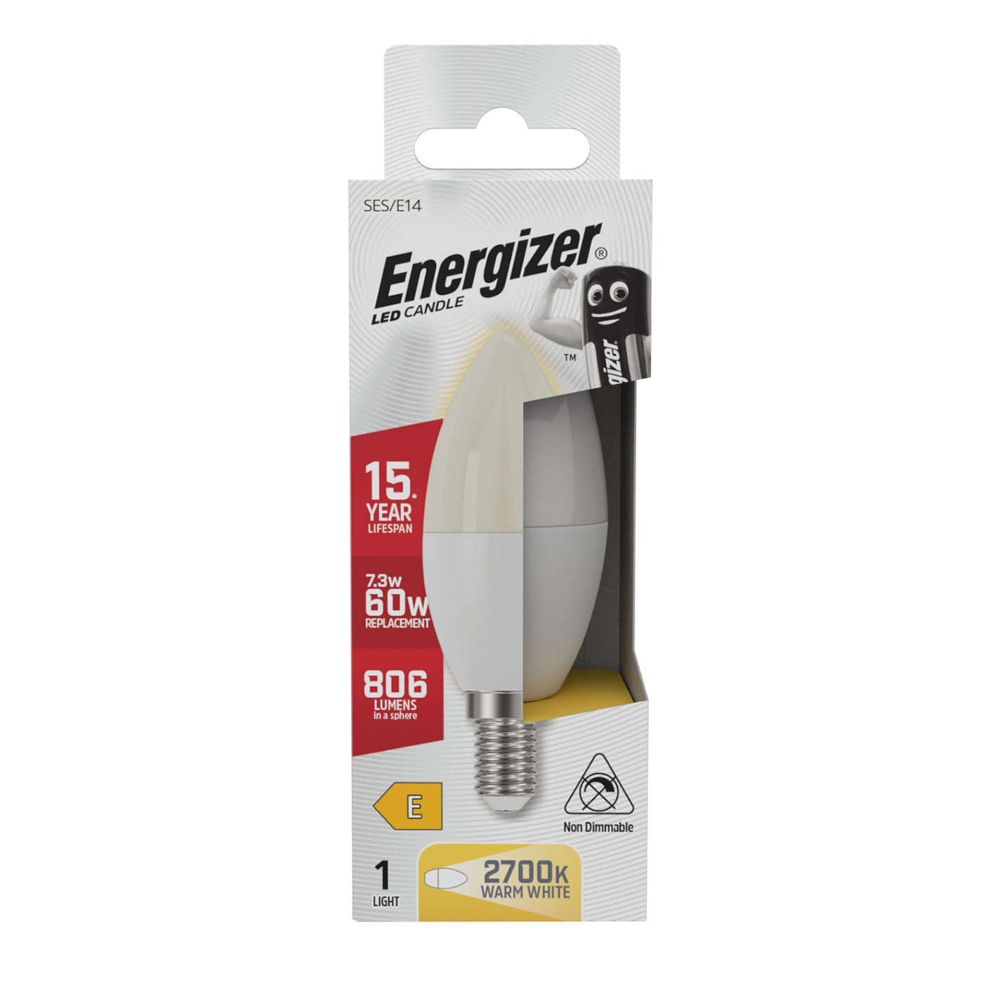 Vela LED Energizer E14 (SES) 806lm 8,5W 2.700K (Blanco Cálido), Caja de 1