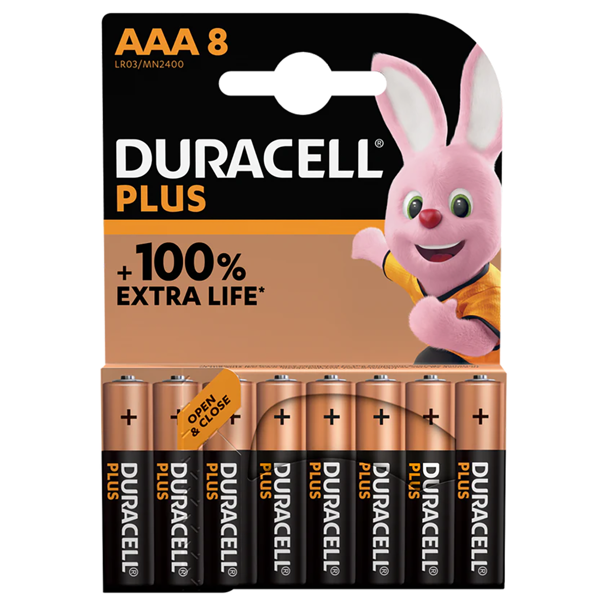 Duracell +100% Plus Power AAA, paquete de 8