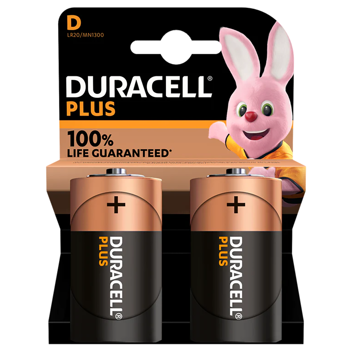 Duracell +100% Plus Power D, Pack of 2