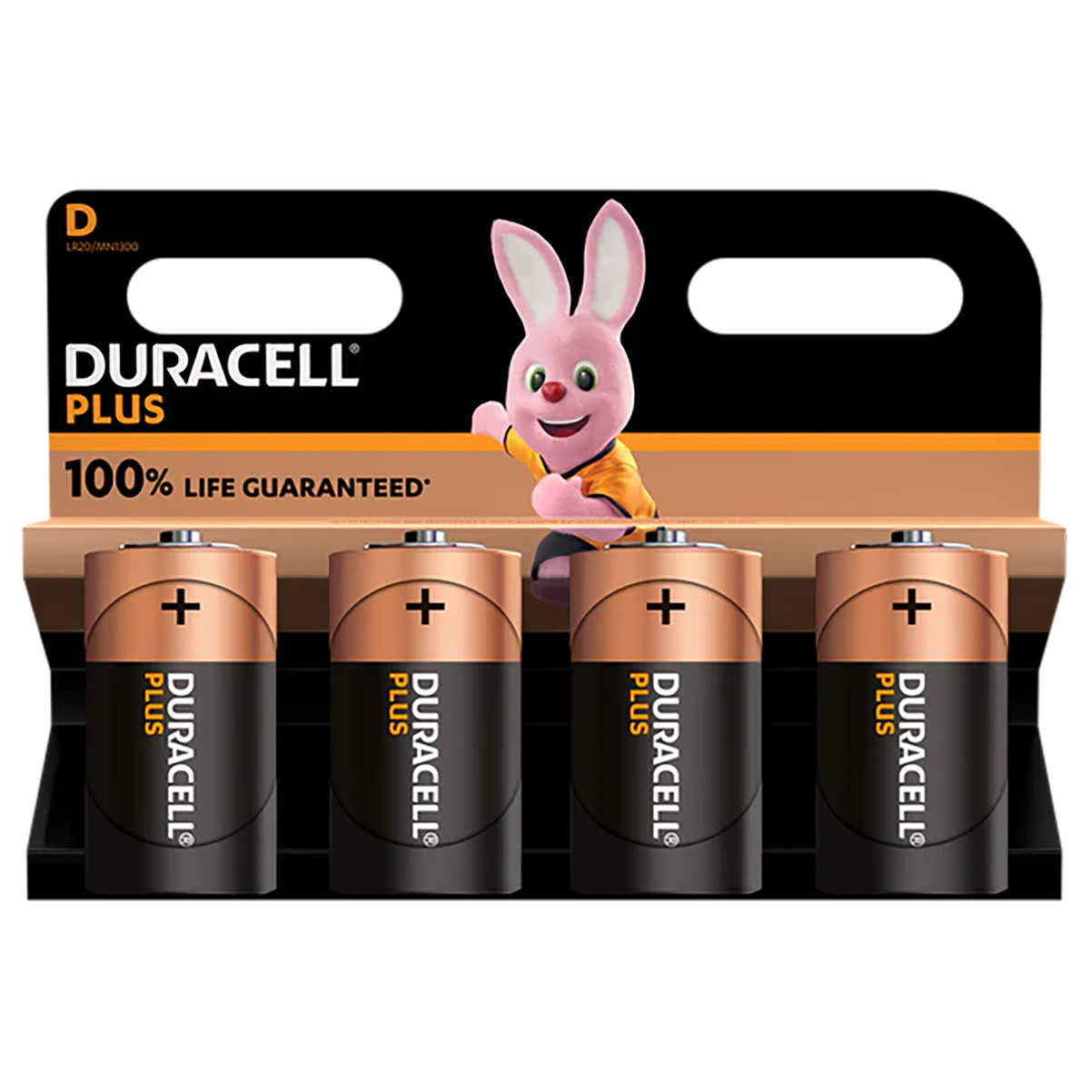 Duracell +100% Plus Power D, paquete de 4
