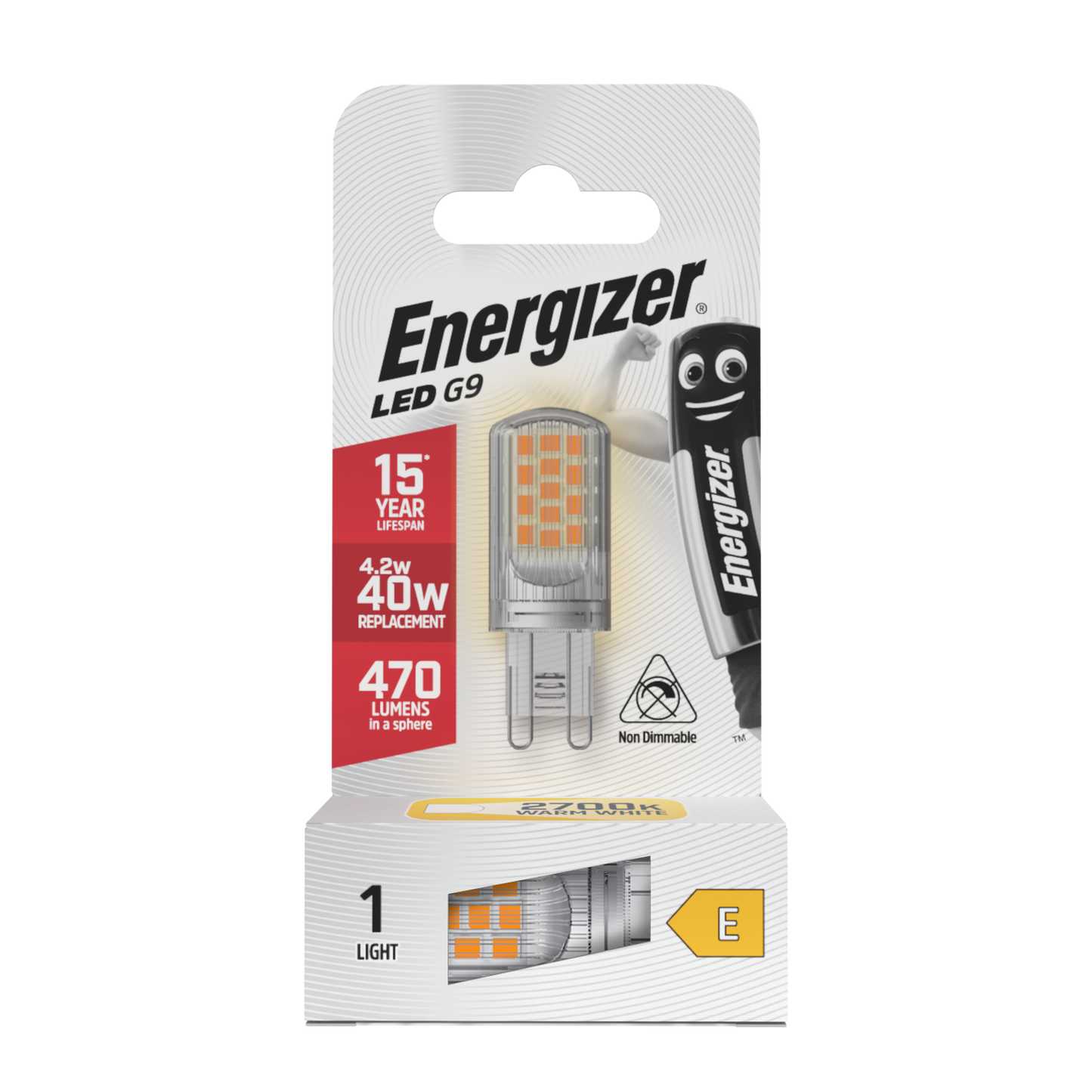 Energizer LED G9 470 lúmenes 4,2W 2700K (blanco cálido), caja de 1