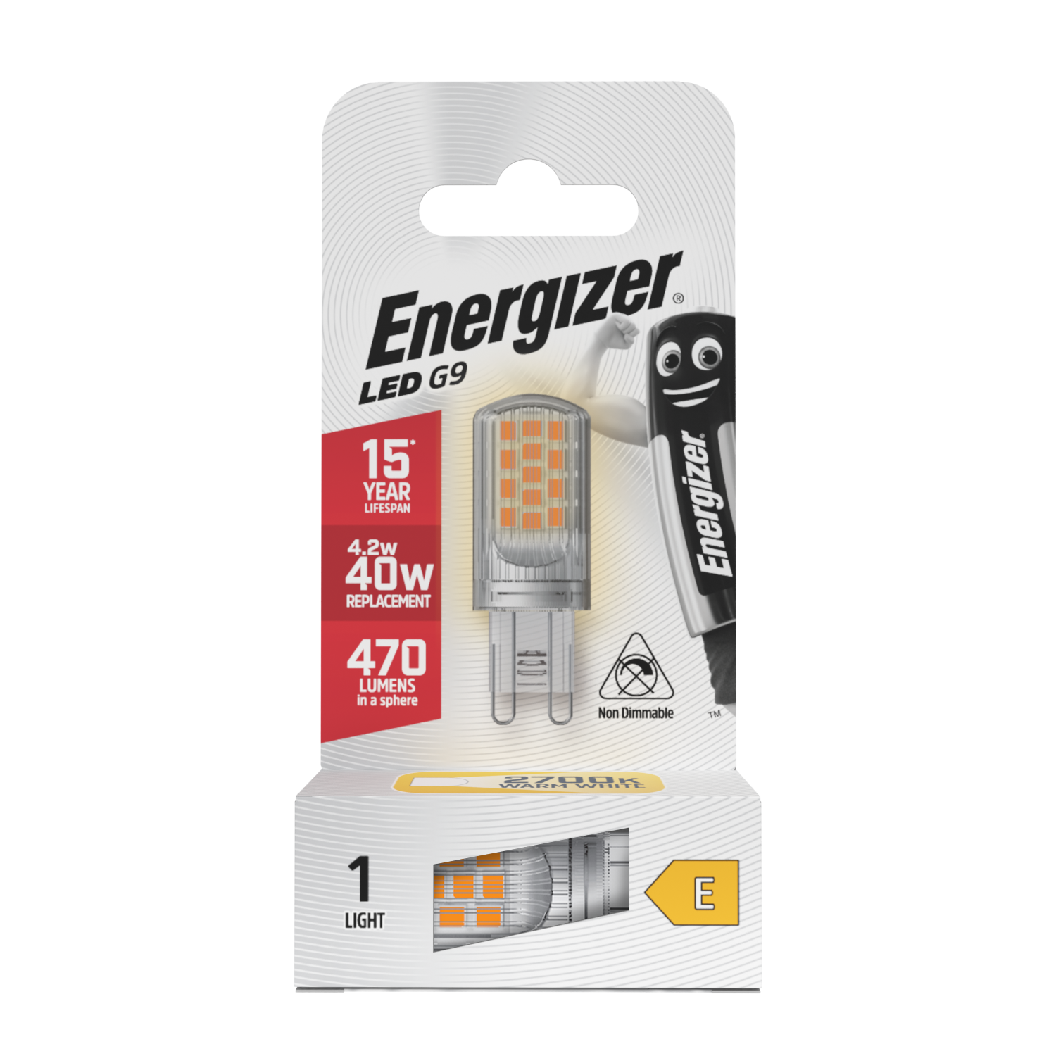 Energizer LED G9 470 Lumens 4.2W 2,700K (Warm White), Box of 1