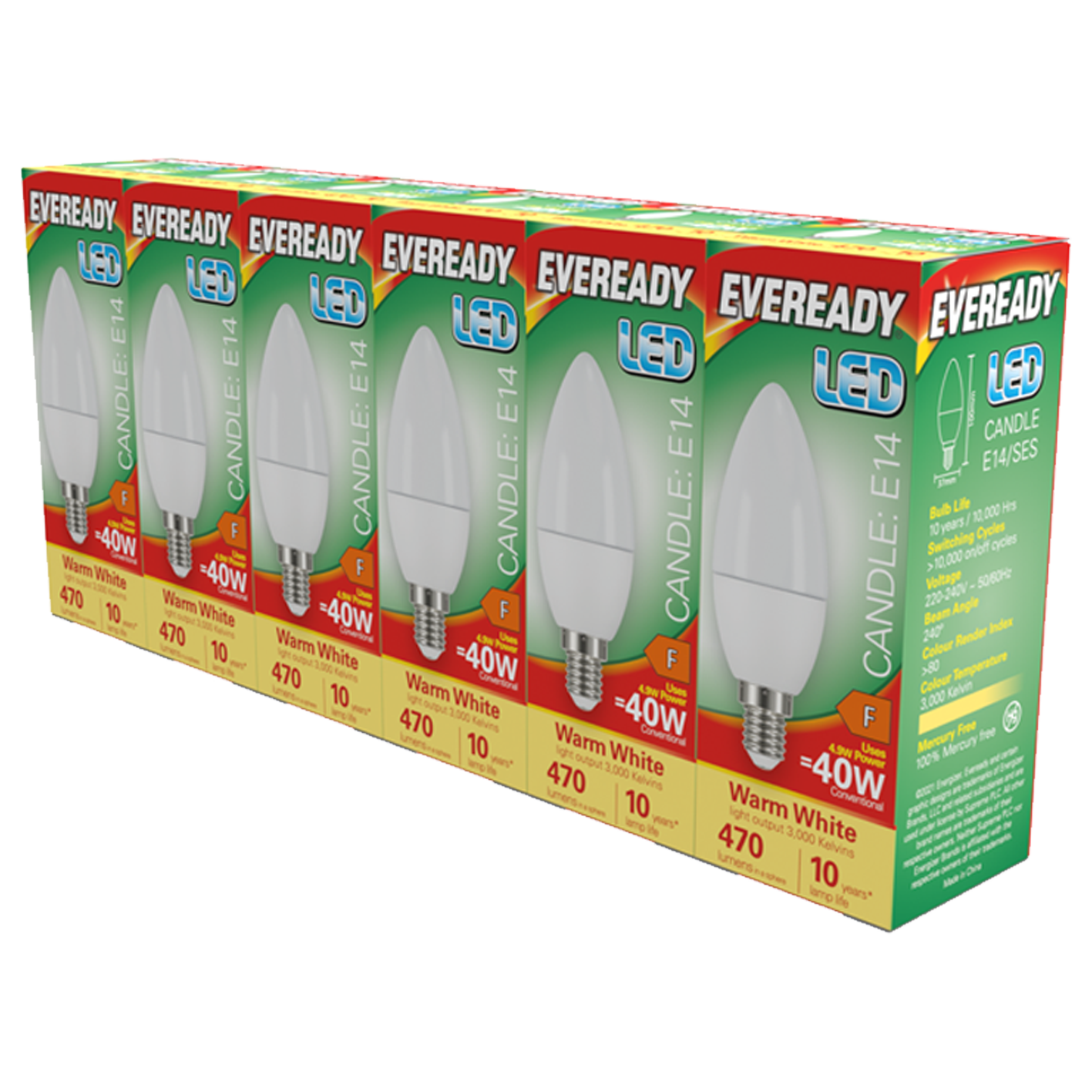 Eveready LED Candle  E14 (SES) 470lm 4.9W 3000K (Warm White) Pack of 5+1