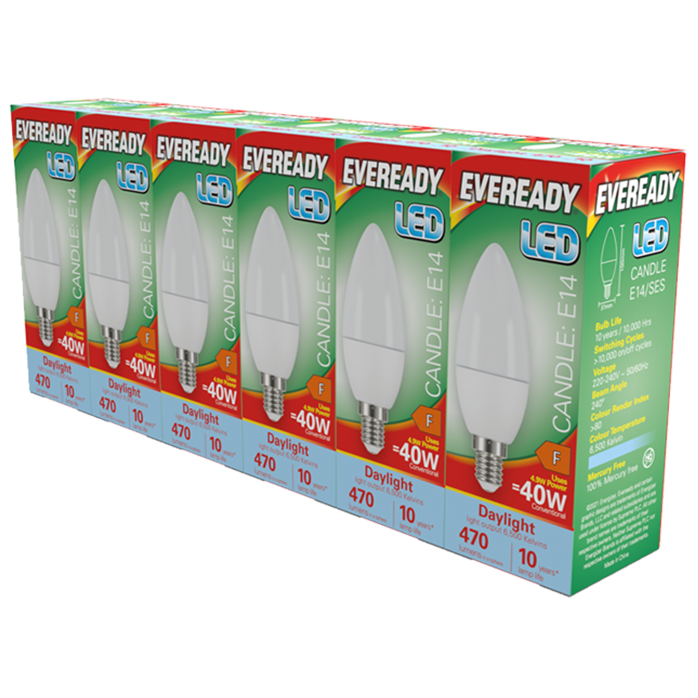Eveready LED Candle E14 (SES) 470lm 4.9W 6500K (Daylight) Pack of 5+1