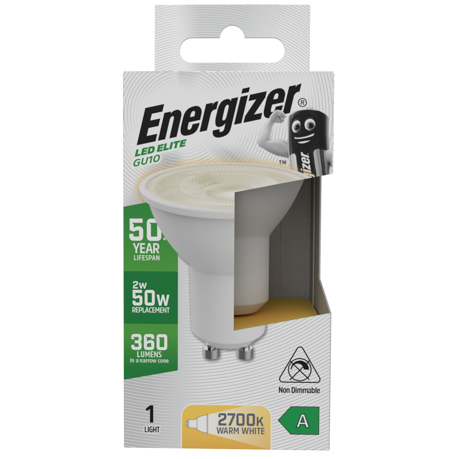 S29642 Energizer A Rated LED Elite GU10 360lm 2W 2700K (Warm White) - Box of 1