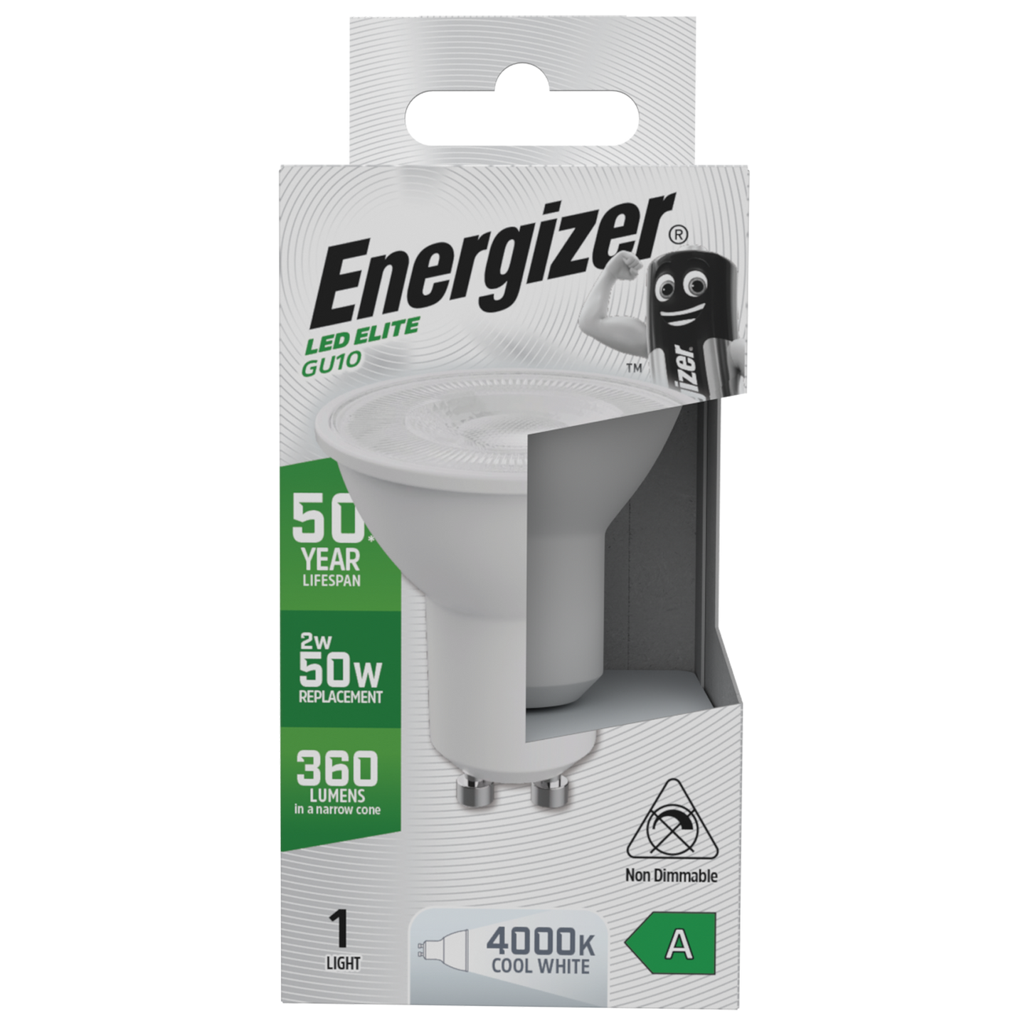 S29643 Energizer A Rated LED Elite GU10 360lm 2W 4000K (Cool White) - Box of 1