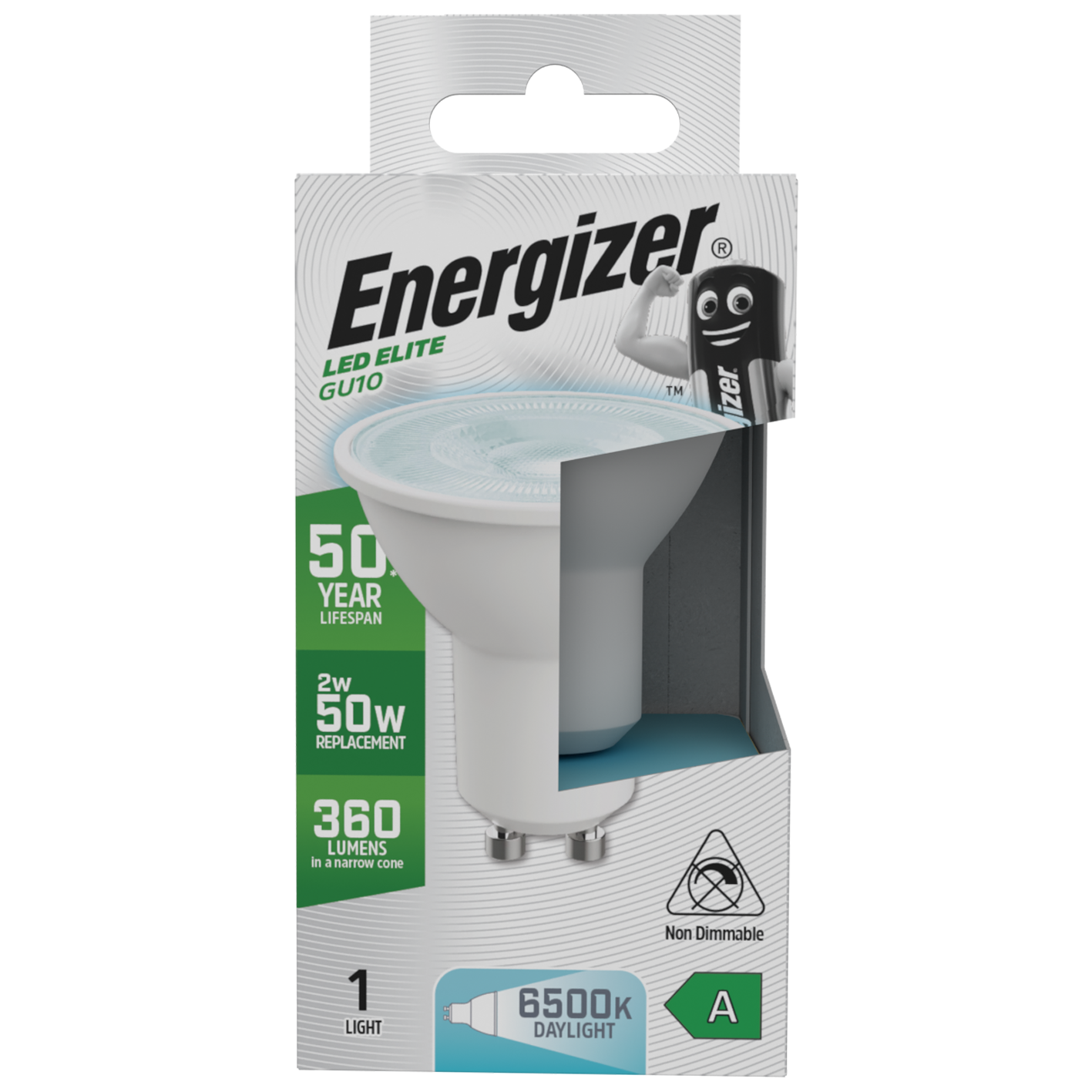 S29644 Energizer A Rated LED Elite GU10 360lm 2W 6500K (Daylight) - Box of 1