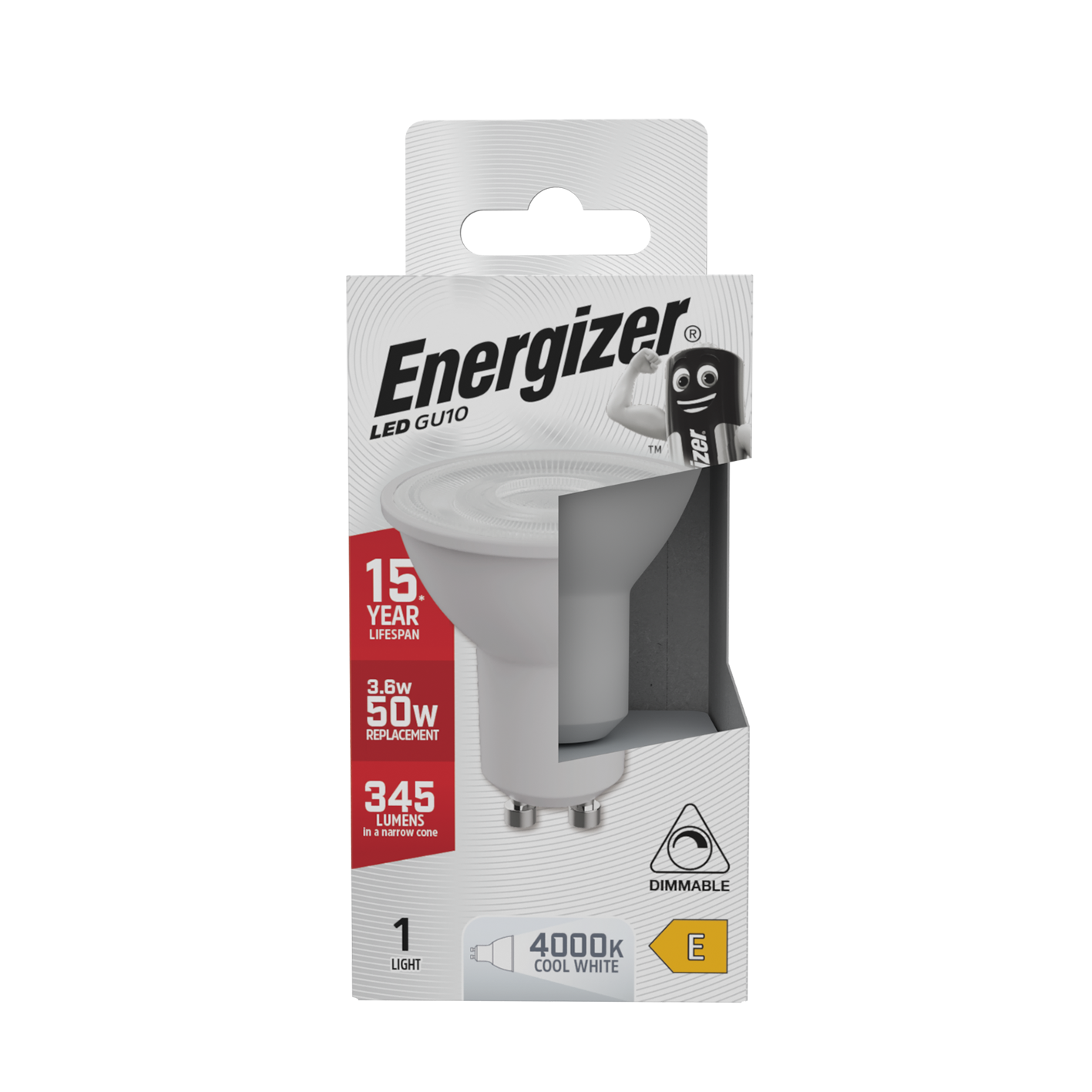 Energizer LED GU10 345 Lúmenes 3,6W 4000K (Blanco Frío) Regulable, Caja de 1