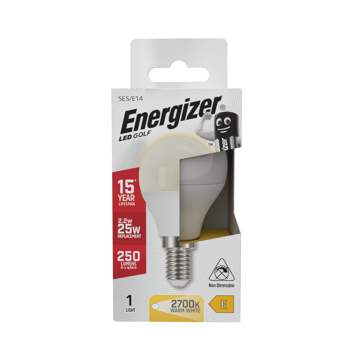 Energizer LED Golf E14 (SES) 250 Lumens 2.2W 2,700K (Warm White), Box of 1