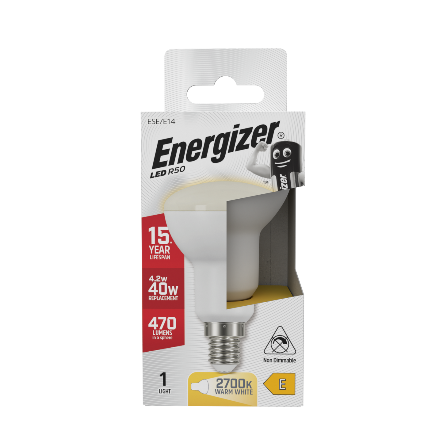 Energizer LED R50 Reflector E14 (SES) 470lm 4.2W 2,700K (Warm White), Box of 1