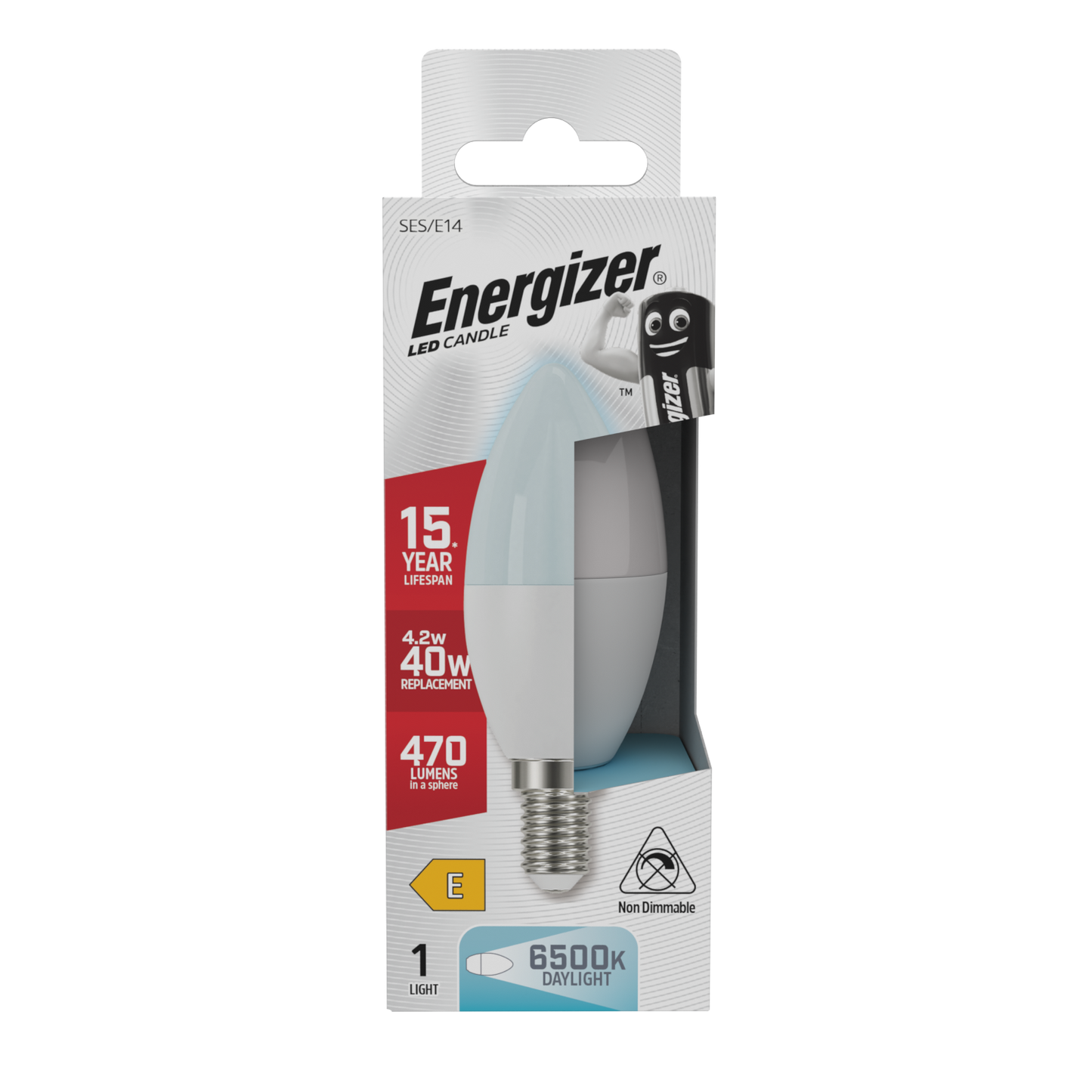 Energizer LED-Kerze E14 (SES), 470 Lumen, 4,9 W, 6.500 K (Tageslicht), Packung mit 1 Stück