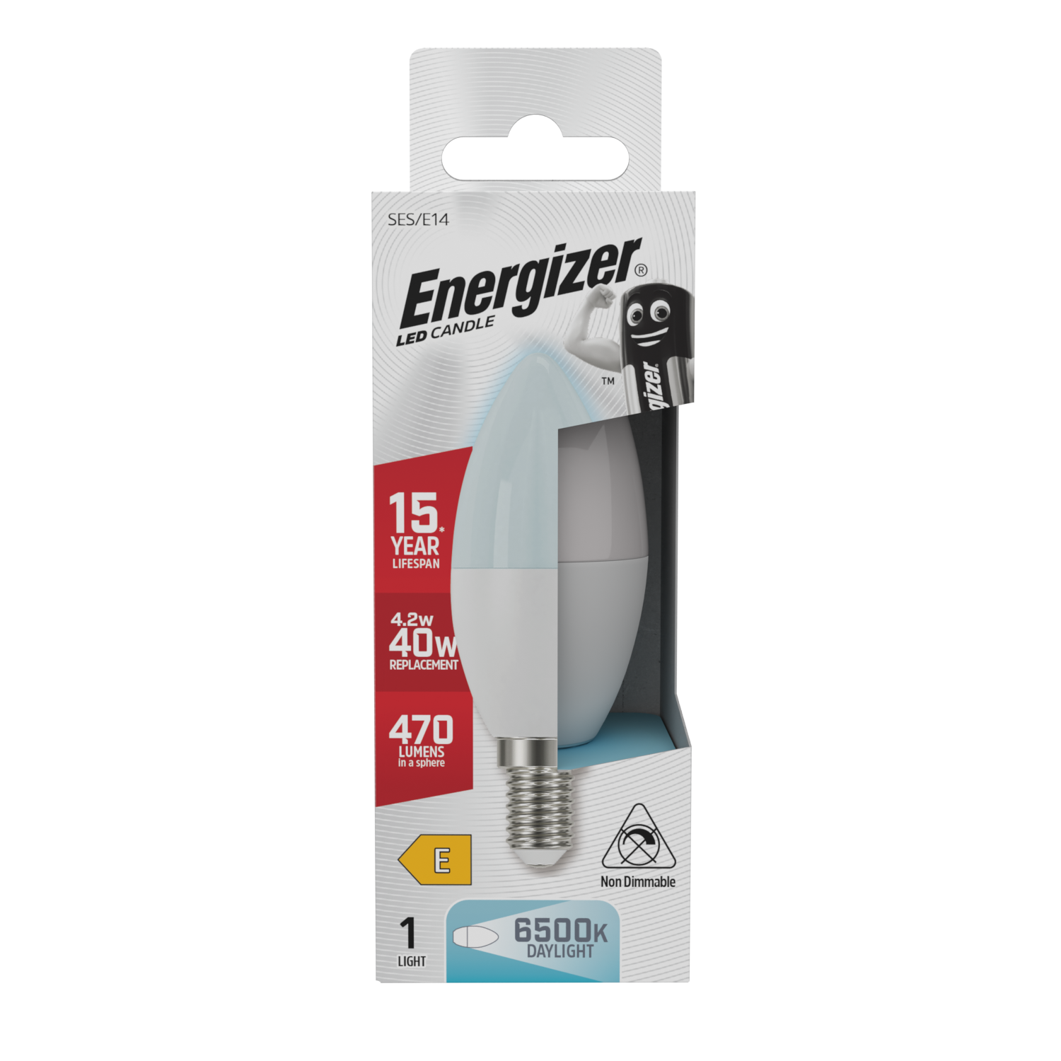 Energizer LED Candle E14 (SES) 470 Lumens 4.2W 6,500K (Daylight), Box of 1