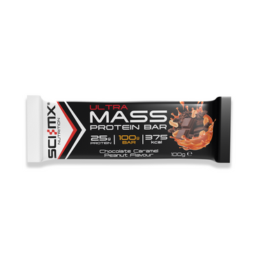 Sci-Mx Ultra Mass Proteinriegel Schokolade Karamell Erdnuss – 100 g (Preis pro Packung mit 12 Stück)