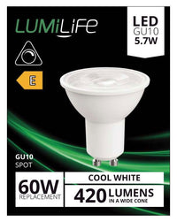 S16377 LumiLife LED GU10 420lm 5.7W 4,000K (Cool White) Dimmable, Box of 1